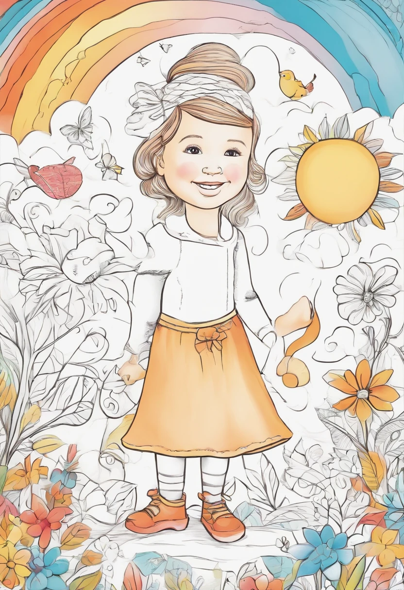 Create a playful design of a happy coloring a picture with bright colors to inspire creativity and learning. Use bright colors and playful elements to make it fun and engaging.