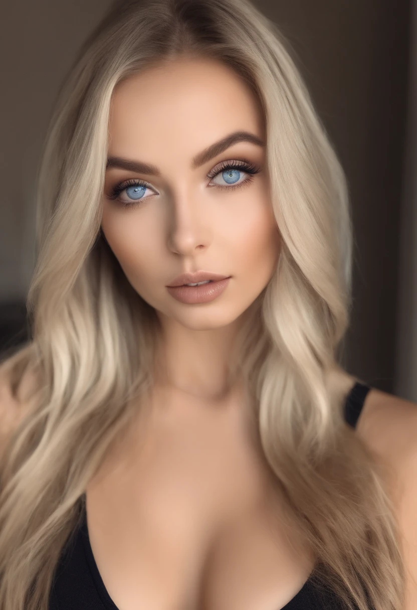 Nude Sexy girl with blue eyes, portrait sophie mudd, portrait corinna kopf, blonde hair and large eyes, Selfie einer jungen Frau, Augen im Schlafzimmer, Violet Myers, ohne Make-up, Natural makeup, Blick direkt in die Kamera, Gesicht mit Artgram, dezentes Make-up, Stunning full body shot, im Schlafzimmer, Spaltung