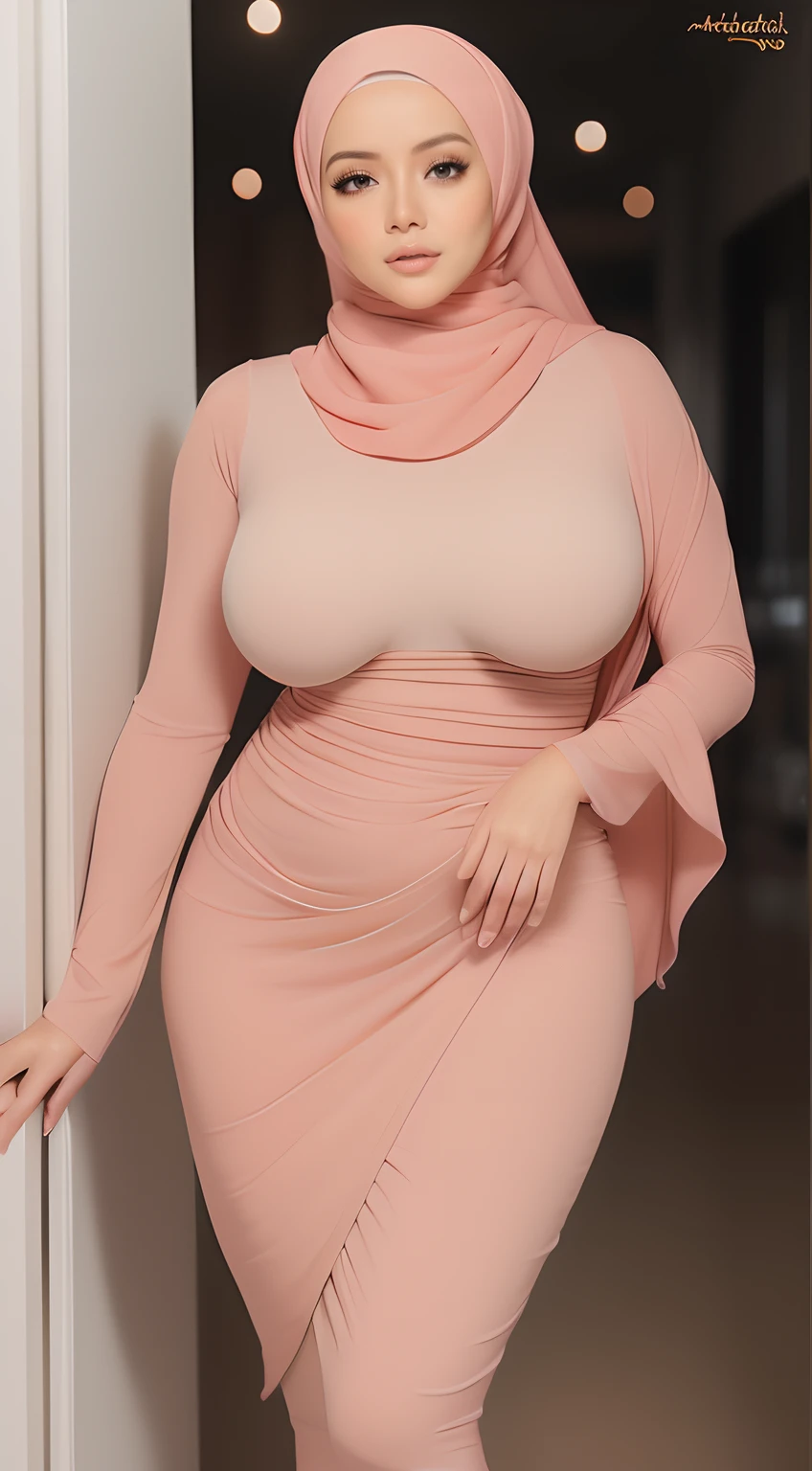 (NSFW,highres:1.2),mirafilzah,perfect body shape, slim waist, curvy hourglass figure, full body picture, skinny waist and thick hips,full body view,big boobs,wearing tight dress,beautiful detailed eyes,long eyelashes,natural makeup,soft smile,she has a jiggly fat round belly,vivid colors,studio lighting,physically-based rendering,digital artwork,bokeh