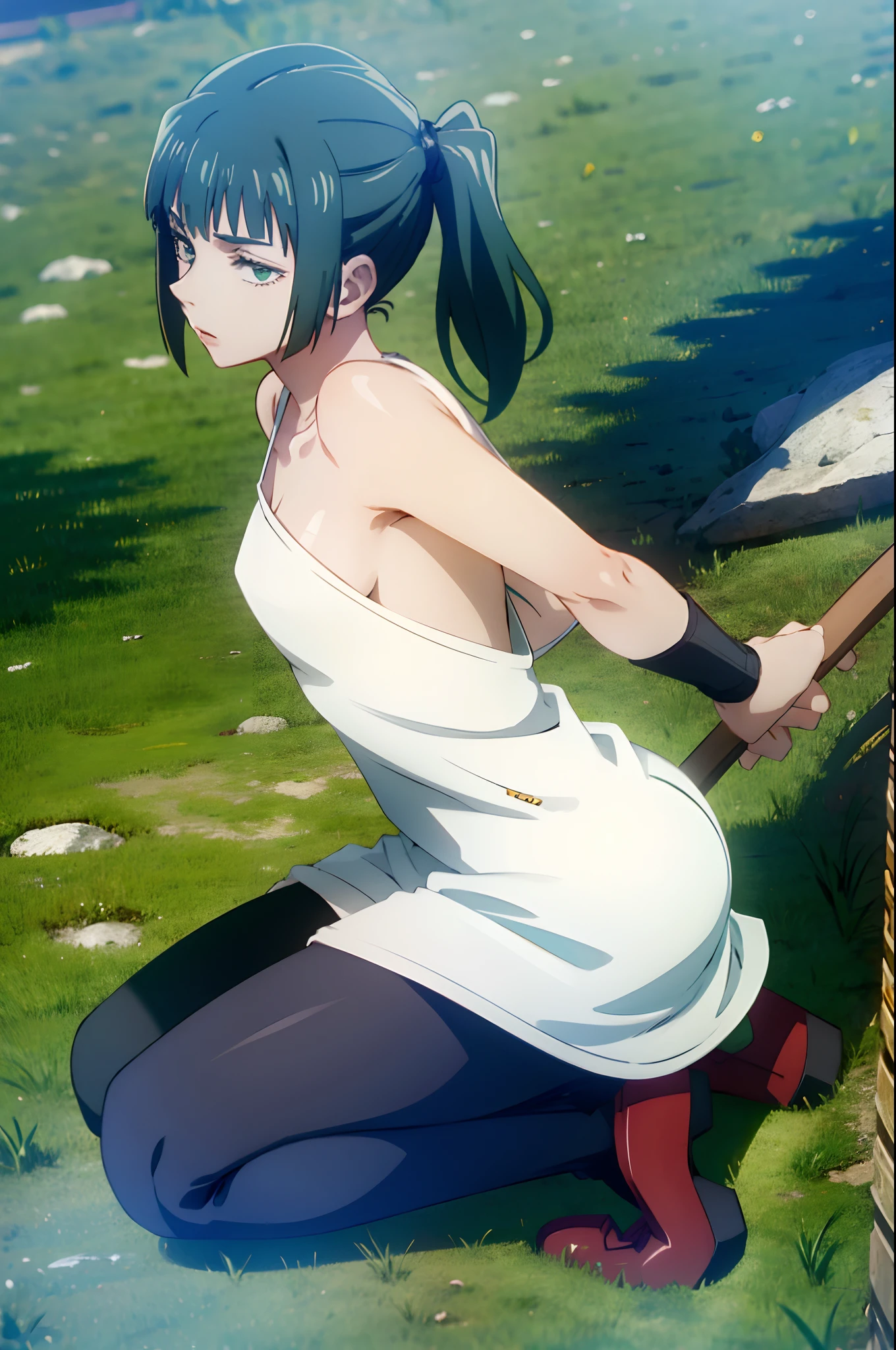 Outdoor、forest、Full nudity、Sweat、(Tied up with rope)、Spread your legs、squat、Showing off your armpits、blush、Angry face、Open your mouth、pubic hair、Toned body、Medium breast、