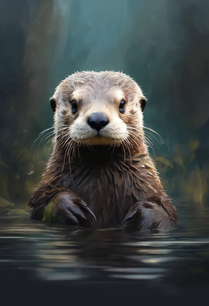 Perfect centering, Cute sea otters, Pulling the suitcase, sad, are worn, Standing position, Abstract beauty, Centered, With his back to the camera, nearing perfection, Dynamic, Highly detailed, smooth, Sharp focus, 8K, high definition resolution, illustration, Art by Carne Griffiths and Wadim Kashin, White background
