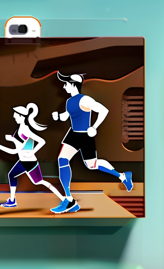 Sketch, perfect details, male and female running wearing sports clothes for a marathon, Nike shoes and adidas shorts, NYC, perfect details, Very detailed surroundings, perfect face details, sweating, wearing Apple Watch, crossing Brooklin Bridge,