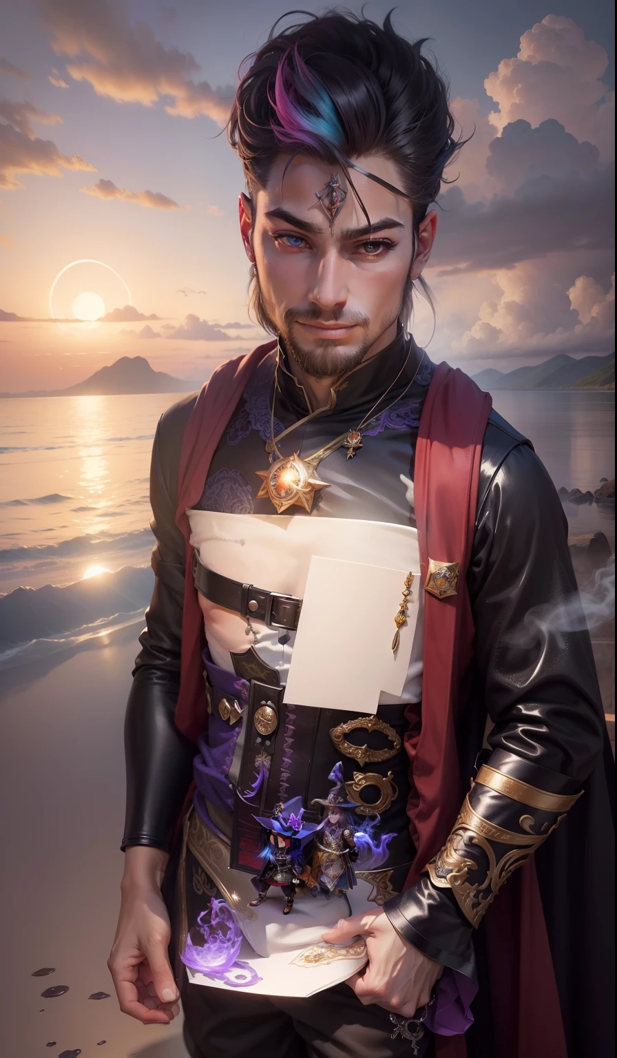Masterpiece, best quality, wizard tea party, chibi, handsome male witch, beautiful witch, highly detailed realistic eyes, happy, vibrant, colorful,