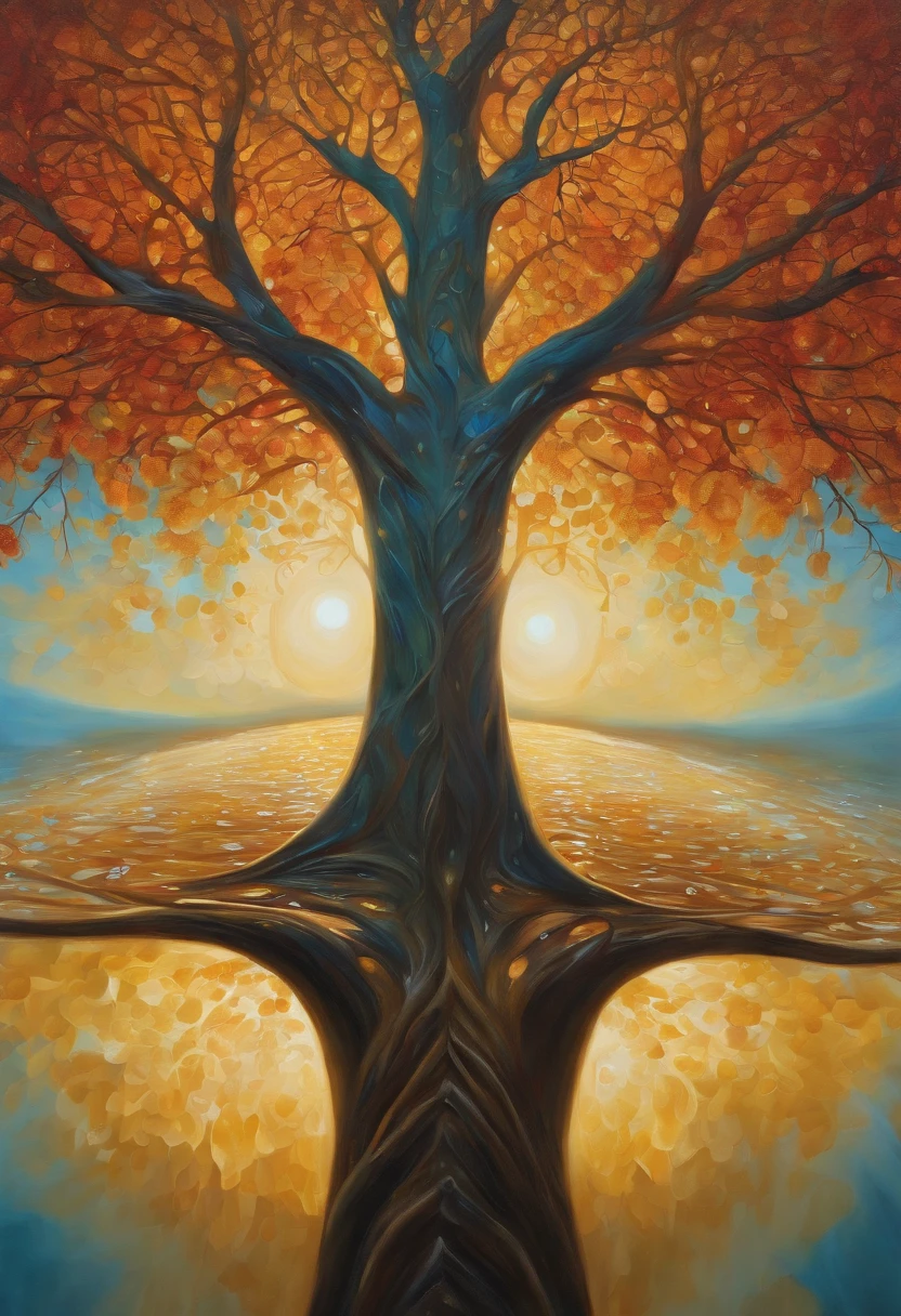 Beautiful symmetrical full body photo painted in oil with thick brushstrokes and wet paint, Fibonacci, golden ratio, melted wax, visible brushstrokes, surrounded by crystal spheres, 3D tessellation wireframe, neural graphic, neurons, tree of life, color, love, passion, oil on canvas, thick brushstrokes, insanely detailed, 8k uhd, masterpiece, artstation, surreal