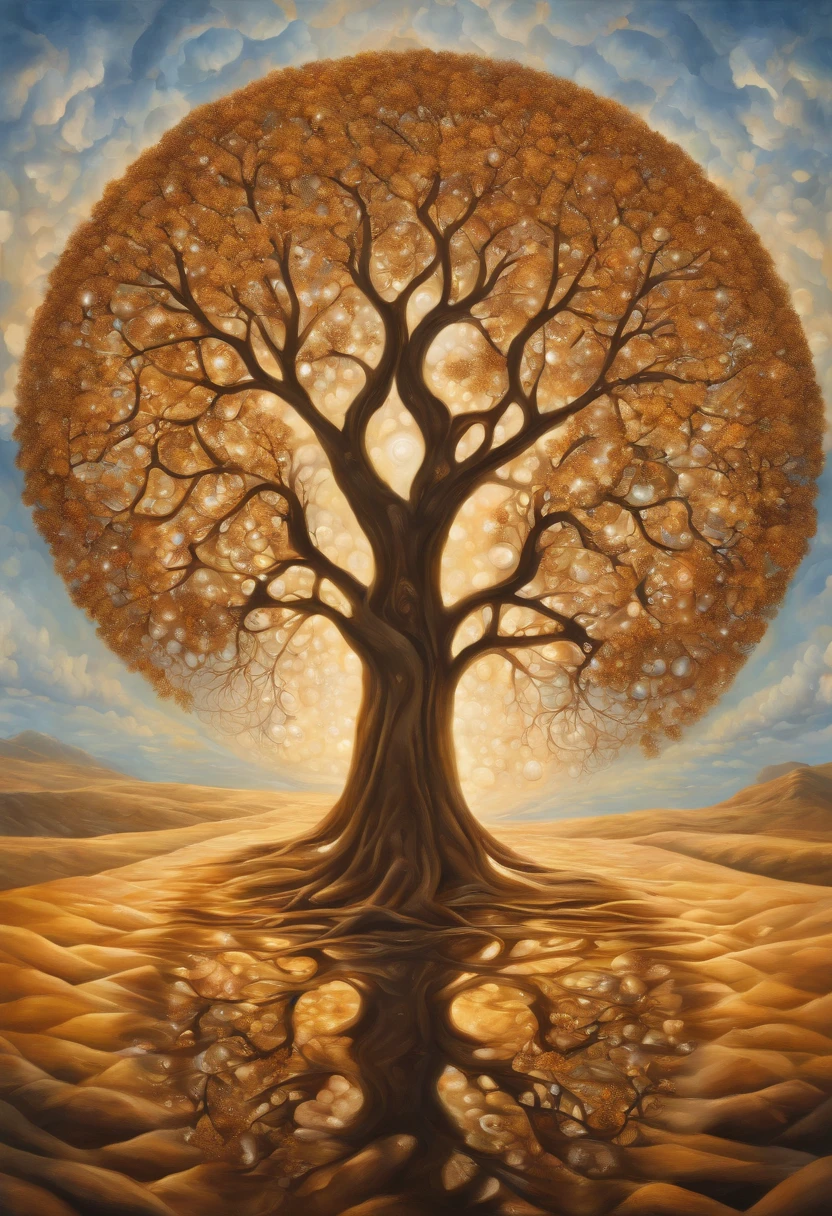 Beautiful symmetrical full body photo painted in oil with thick brushstrokes and wet paint, Fibonacci, golden ratio, melted wax, visible brushstrokes, surrounded by crystal spheres, 3D tessellation wireframe, neural graphic, neurons, tree of life, color, love, passion, oil on canvas, thick brushstrokes, insanely detailed, 8k uhd, masterpiece, artstation, surreal
