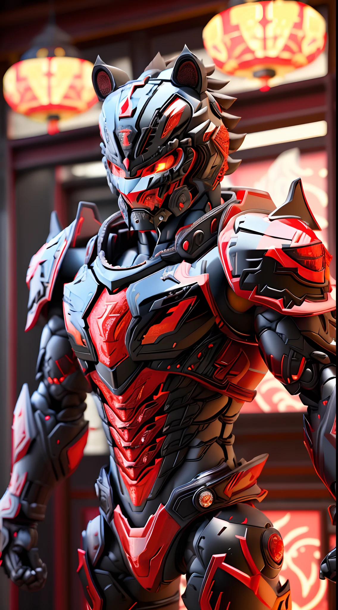CHINESE TIGER, (Red, Black:1.5), TIGER HEAD, HEAVY CRYSTAL ARMOR, TRANSPARANT, MUSCLE BODY.