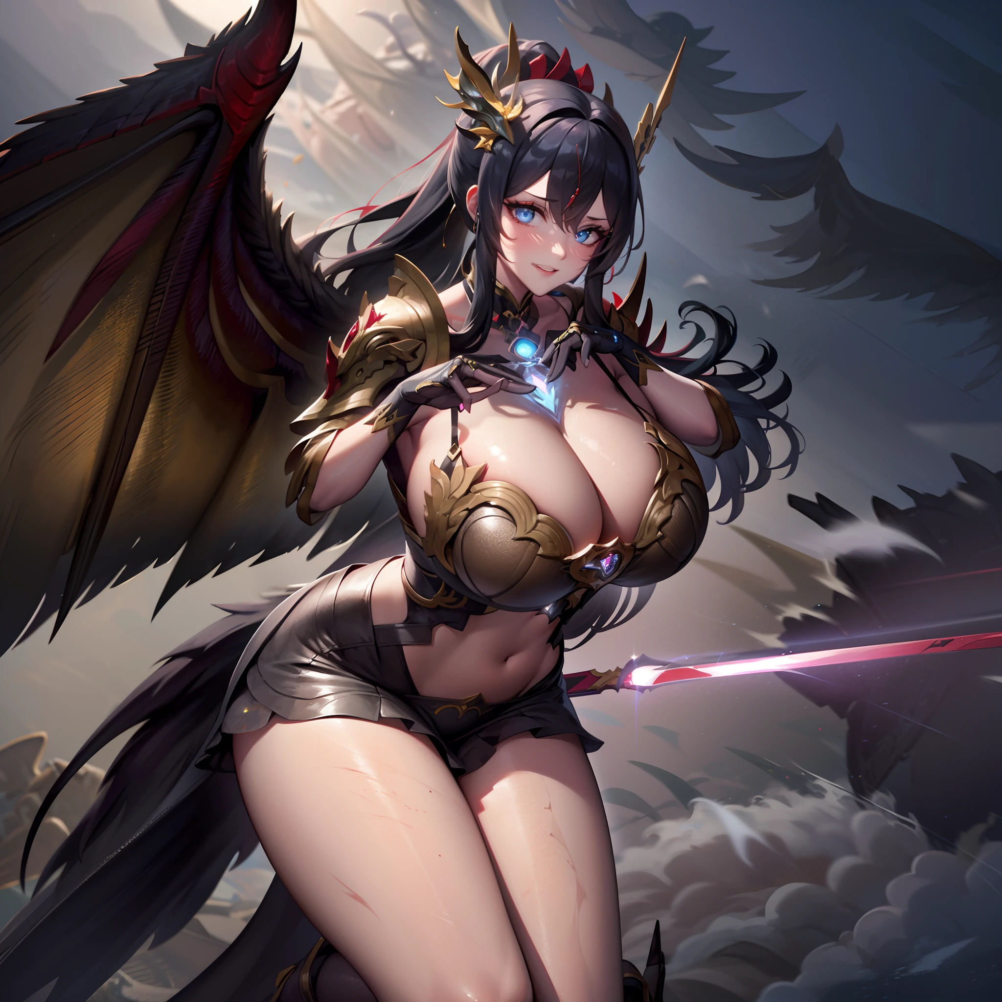 battlemech,(Blonde girl),(Huge ponytail),Glowing blue eyes,Blue Light Energy Longsword,Galactic,Mechanical and exquisite,((Blonde Beauty))pubic detail,mech wings,elegent,Blue Mecha,Glowing blue-blue eyes,(Stocking Heels),land,Mechanical and exquisite,pubic detail,mech wings,elegent,The tree々,There are hands and feet,angled,angled,immensity,Wind,hazy,Mecha's eyes glow blue,Blue Mecha,Glowing blue-blue eyes,Holding the sword of delicate light energy,Skysky,Mechanical and exquisite,pubic detail,Huge mech wings,elegent,The tree々,There are hands and feet,angled,angled,immensity,baiyun,hazy,Mecha's eyes glow blue,pubic detail,Winds of the future,sacredness,Cavalier,battlemech,Glowing blue eyes,Blue Delicate Sniper Rifle,Skysky,Mechanical and exquisite,pubic detail,Huge mech wings,elegent,The tree々,There are hands and feet,angled,angled,immensity,baiyun,hazy,Mecha's eyes glow blue,pubic detail,Winds of the future,sacredness,Cavalier,the face is clear,Face wearing mask armor,masterpaintings,best qualtiy,offcial art,the Extremely Detailed CG Unity 8K Wallpapers,brightened light,(light particules,(Illustration)(Farbe)goodlooking,impeccable,((Graphic Painting)),(Heavier stroke)),(bold lines),Highest image quality,masterpaintings,Filigree,long eyeslashes,(((silhuette))),Very detailed background,tulips,Banana leaves,lilie,dew,Date palm flowers,Ryu,Light white off-the-shoulder dress,Mottled sunlight,(Close-up of people),((Super best quality)), ((A very masterpiece)), ((super detailing:1.4)), ((hyper realistic lifelike 3d)), Dragon Warrior Girl, Mechanical body, Dynamic action poses in battle scenes, Mechanical weapons of very complex and heavy fighters, Off-the-shoulder fashion that blends dense and complex steampunk with dense gothic ta, Complex steampunk headgear, very thin long legs, Mechanical boots above the knee, Fluttering lace flared mini skirt, beautiful big breasts directed upwards,Somewhat long, Vertical curly silver hair fluttering in the wind,Countless shining large sphe