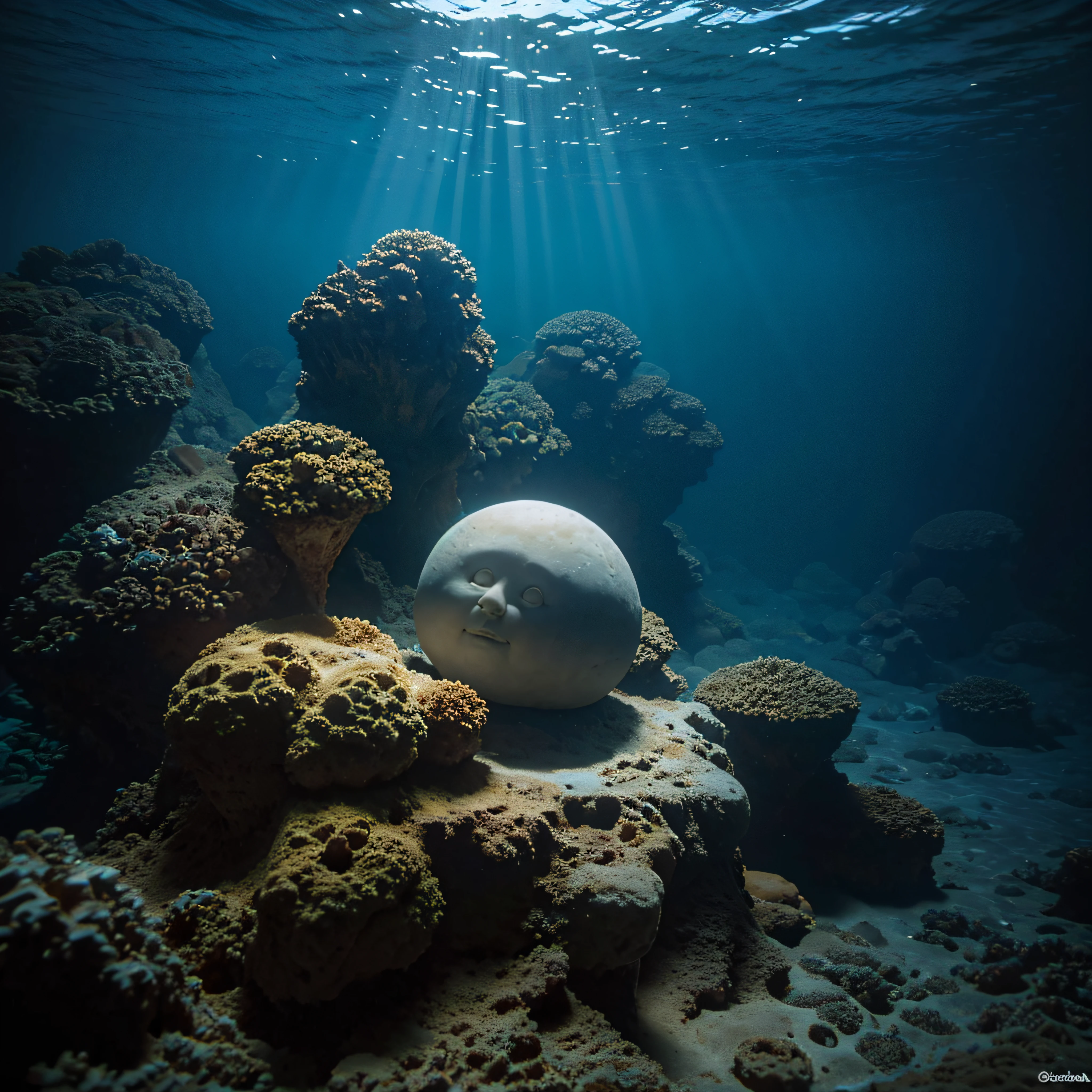 (extremadamente detallado, obra maestra, La mejor calidad, Under the Ocean), Estilo oscuro, volumetric illumination. textura de babosa, piel de caracol. ahogados flotando de fondo. Rococo composition.