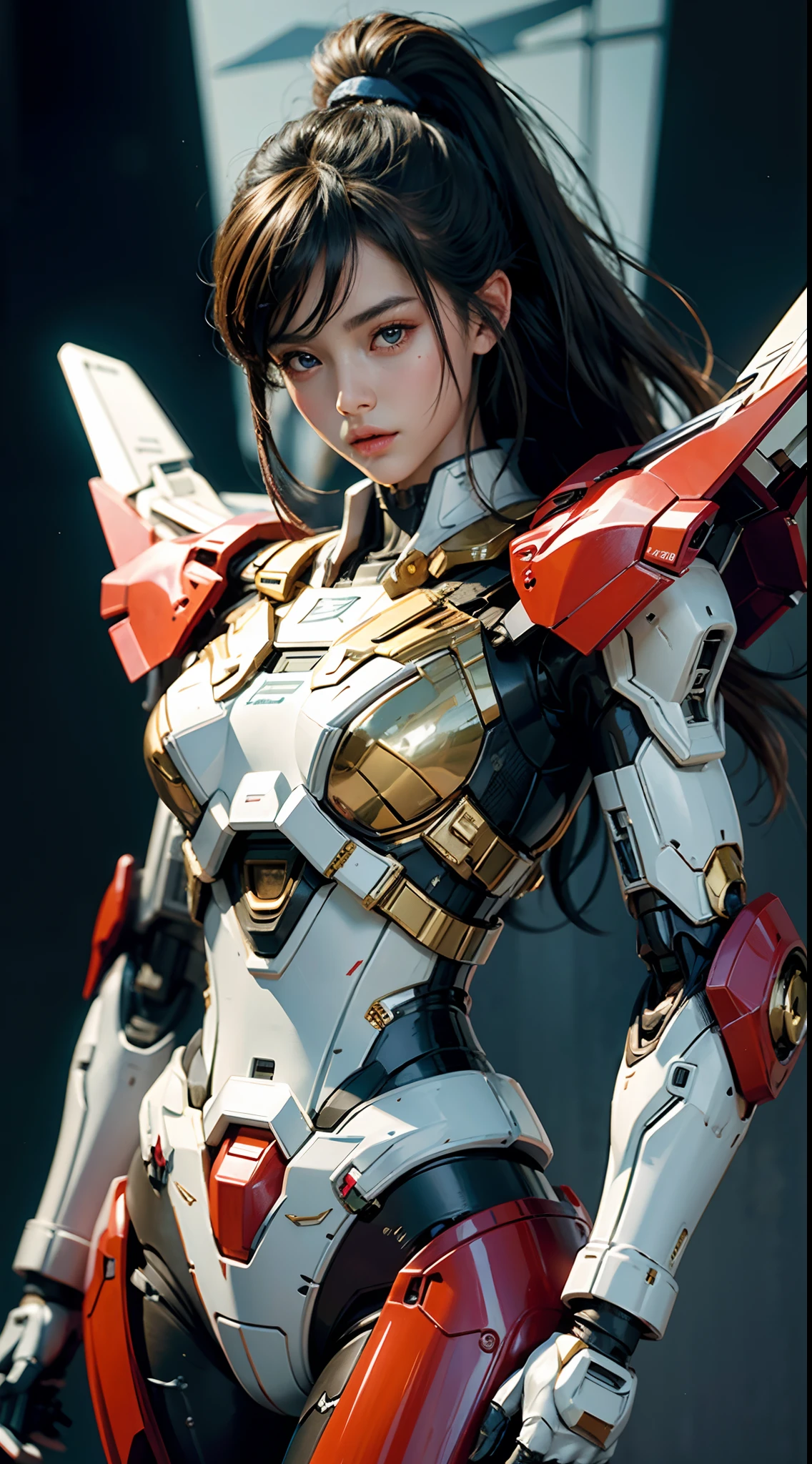 Textured skin, Super Detail, high details, High quality, Best Quality, hight resolution, 1080p, Gorgeous beauty、Girl with Beautiful Mecha Body、(Gundam) Girl with robot body