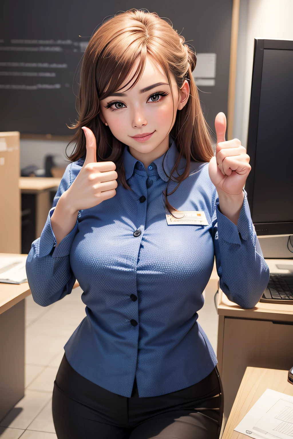 4k, best quality, OpenGen, Cheerful woman in front of the computer