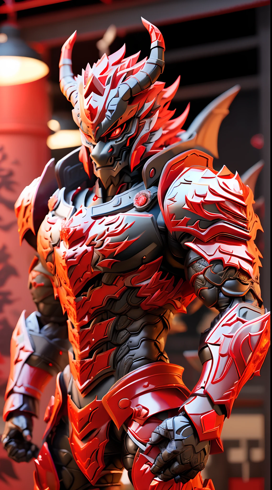 CHINESE DRAGON, (Red, Black:1.5), DRAGON HEAD, HEAVY CRYSTAL ARMOR, TRANSPARANT, MUSCLE BODY.