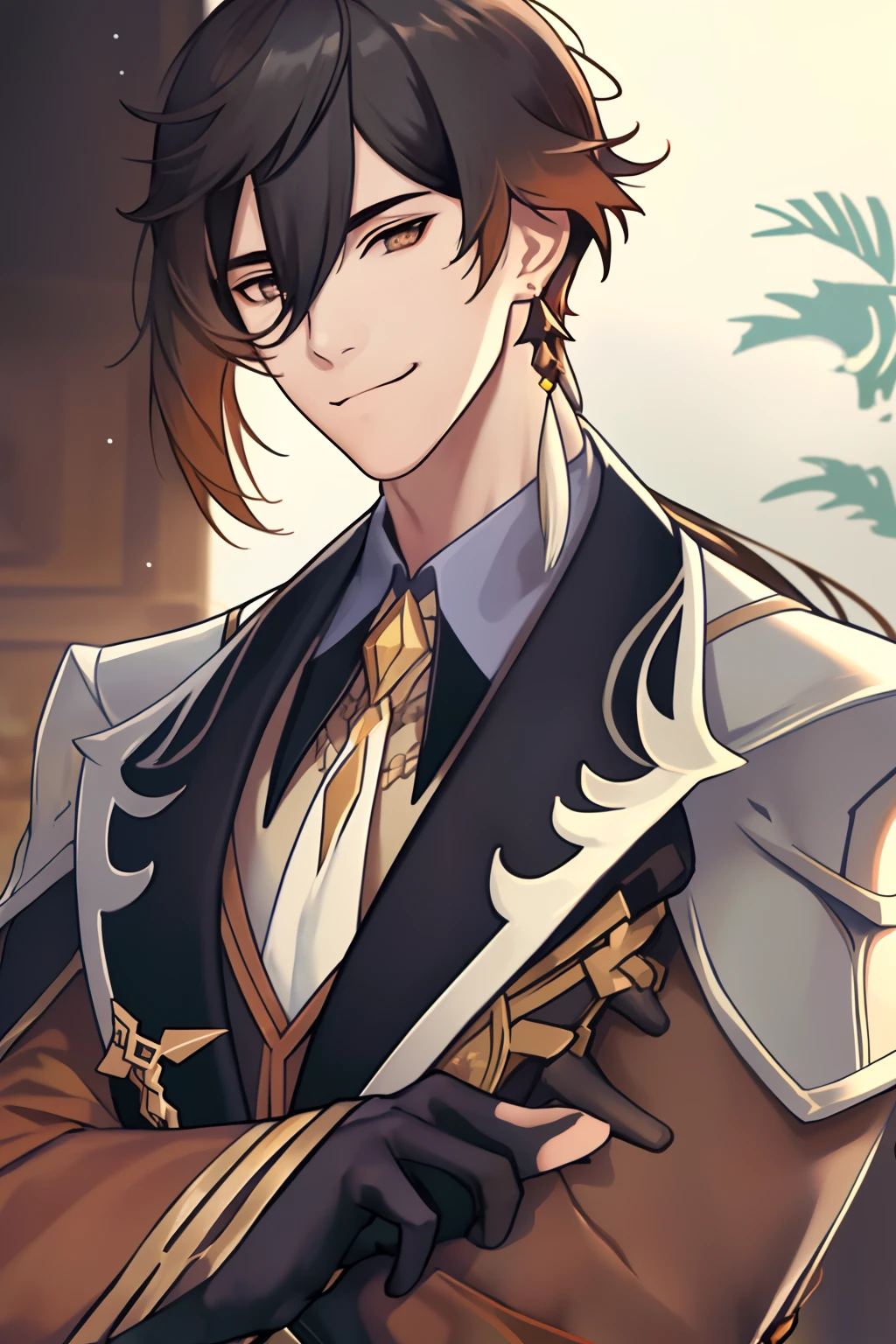masterpiece, best quality, realistic, 1man, mature male, tall muscular, handsome, smile, closed mouth, portrait, extremely detailed face, winter
