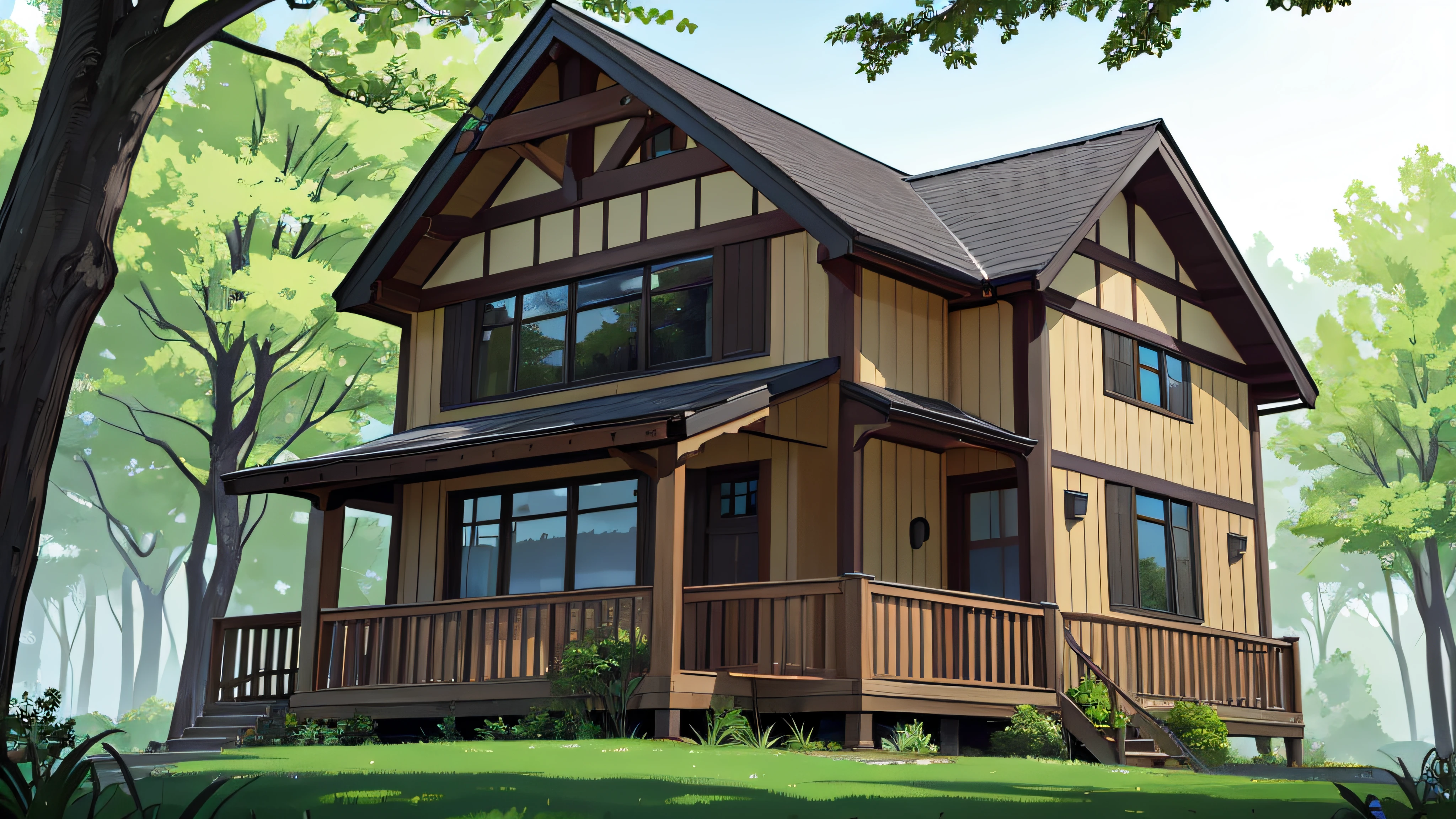 Beautiful two story home with three windows in the woods