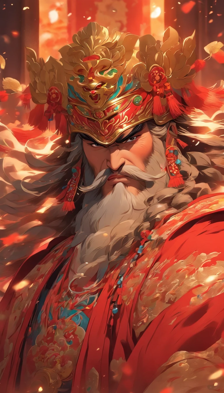 China-style,Chinese drama,Peking Opera costumes,Guan Yu costume,Drama Facebook,red colour,中景 the scene is,super-fine,ultra - detailed,high qulity,8K ,Sharply focus the eyes,highly detailed surreal vfx,oc rendered, - AR 16:9 --q 2 --s 1000