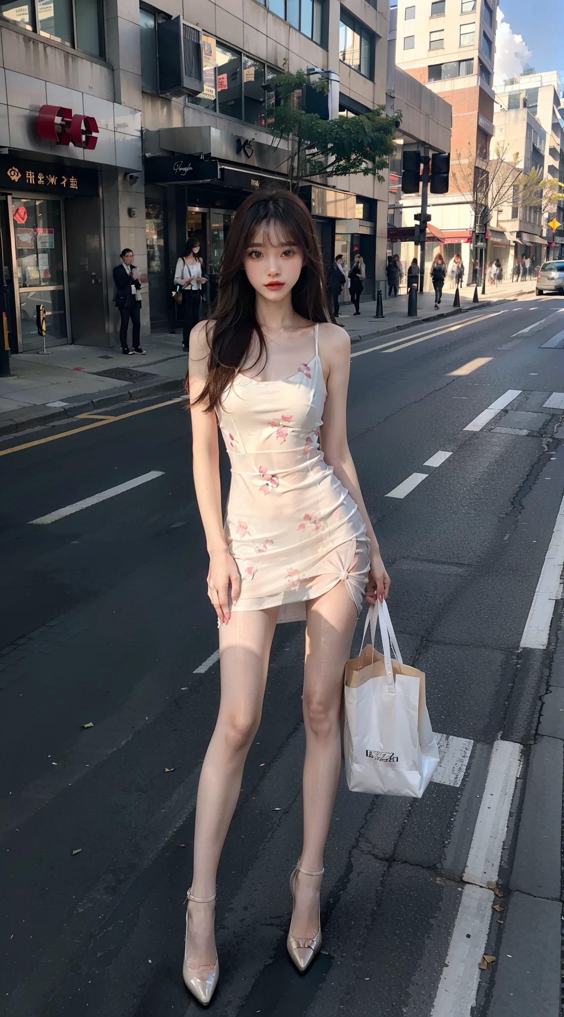 1girl, absurdres, mikuru1, asahina mikuru, solo focus, light makeup, glossy lips, lips parted, blush, wedding dress, high heels, standing, tarankaaa, perfect body, best quality, 32k, photograph, full body (head to toe), tone mapping, asian-european, perfectly drawn hands, ((masterpiece)), ((highres)), ((detailed background)), japanese village background, next to a river, (big proportions), cute pose, smiling, ((perfect eyes, detailed eyes, realistic eyes)), ((sharp face, detailed face, realistic face, naturtal skin, realistic skin, detailed skin, pores)),