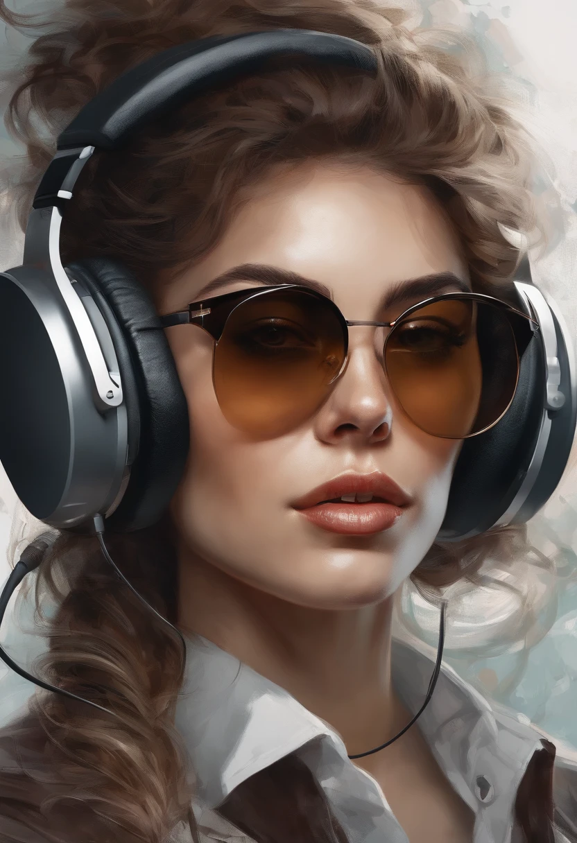 Perfect centralization, mouse bonito, Use uma jaqueta da equipe de estudantes, wearing sunglasses, Usando fones de ouvido, alegria, Standing position, beleza abstrata, Centrado, looking at the camera, Facing the camera, nearing perfection, Dynamic, altamente detalhado, liso, foco nítido, 8k, high-definition resolution, illustration, arte de Carne Griffiths e Wadim Kashin, fundo transparente
