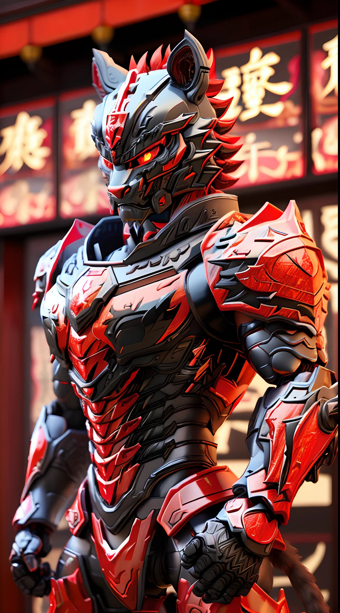 CHINESE TIGER, (Red, Black:1.5), DRAGON HEAD, HEAVY CRYSTAL ARMOR, TRANSPARANT, MUSCLE BODY.