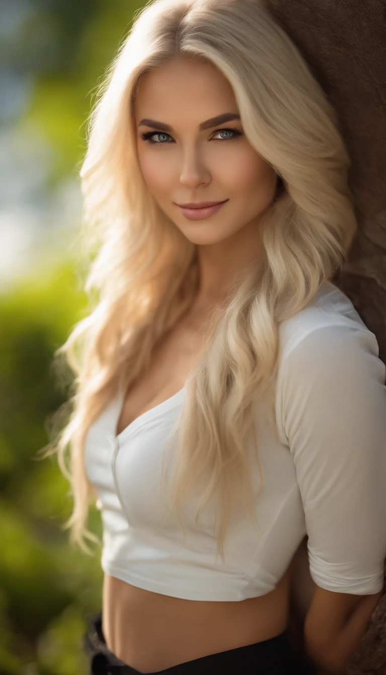 professional, (4k-photo:1.1) By (JeremyLipking:0.3), (Dietman Anna:0.3), (arian mark:0.3), (Sharp focus:1.3), High detail, Wearing (Low-top shirts:1.2), Beautiful detailed face, blue eyes, Long blonde hair, (Attractive young woman:1.3), (Seductive:1.1), (Blushing:1.1), Hourglass body type, great circle, Wide buttock, blonde goddess, tight costume, tight attire, seductive grin smile, Pretty face, Perfect white haired girl, satisfied pose, cute seductive smile, beautiful blonde girl, Good young girl, Beautiful angle, Attractive pose, Cute girl, Sexy pose, gorgeous blonde, Full body picture, full body shot of, Wearing a black skirt and boots