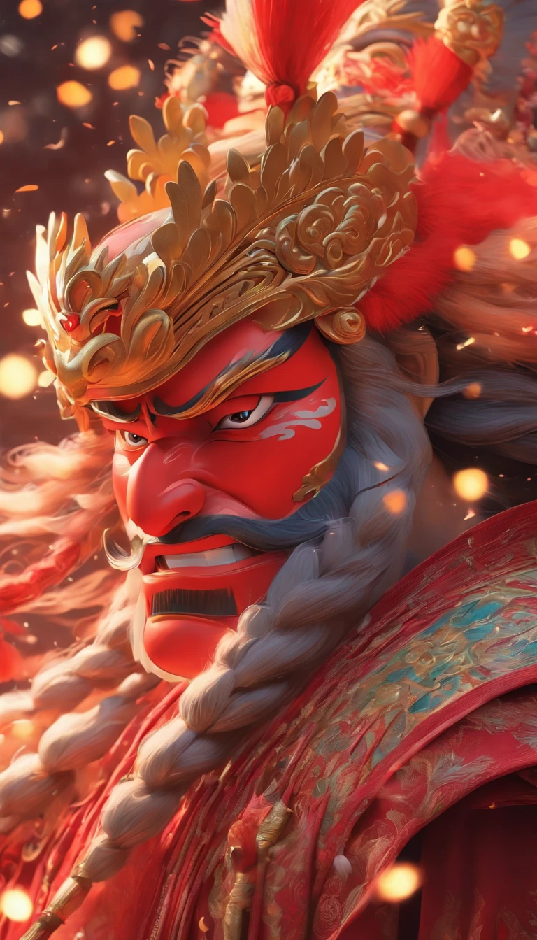 China-style,Chinese drama,Peking Opera costumes,Guan Yu costume,Drama Facebook,Red face,中景 the scene is,super-fine,ultra - detailed,high qulity,8K ,Sharply focus the eyes,highly detailed surreal vfx,oc rendered, - AR 16:9 --q 2 --s 1000
