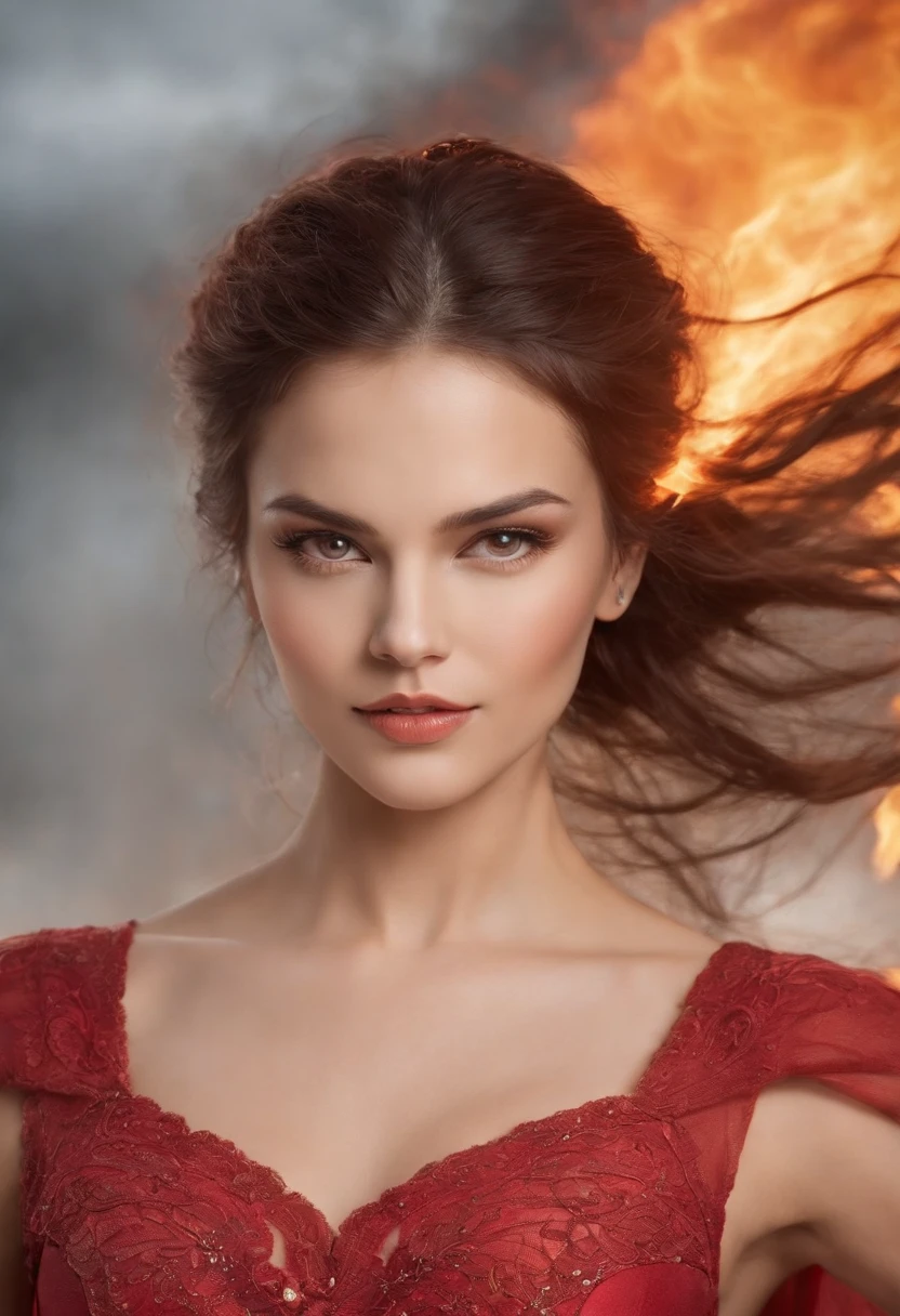 The woman, personifying the storm, temper, fiery fury and beauty, reminiscent of the power of natural elements, full of indomitable energy and passion. The appearance of such a woman can be expressive and attractive, with striking facial features, An exciting look and silhouette, in which you can feel the energy and grace.
Her hair, Like a flame, can be thick and hot, flashing into luminous shades of fire. Her eyes, filled with passion and power, may reflect rage and determination. A powerful and flexible figure may also be noticeable, symbolizing her inner strength and energy.
The clothes of such a woman can be bright and provocative, reflecting her passion and attractiveness. She may prefer saturated colors, such as red, orange or yellow, which reflect her fiery nature. Accessories can be stylish and bright, emphasizing her individuality and energy.