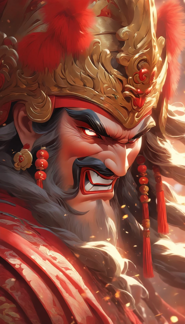 China-style,Chinese drama,Peking Opera costumes,Guan Yu costume,Drama Facebook,red colour,中景 the scene is,super-fine,ultra - detailed,high qulity,8K ,Sharply focus the eyes,highly detailed surreal vfx,oc rendered, - AR 16:9 --q 2 --s 1000