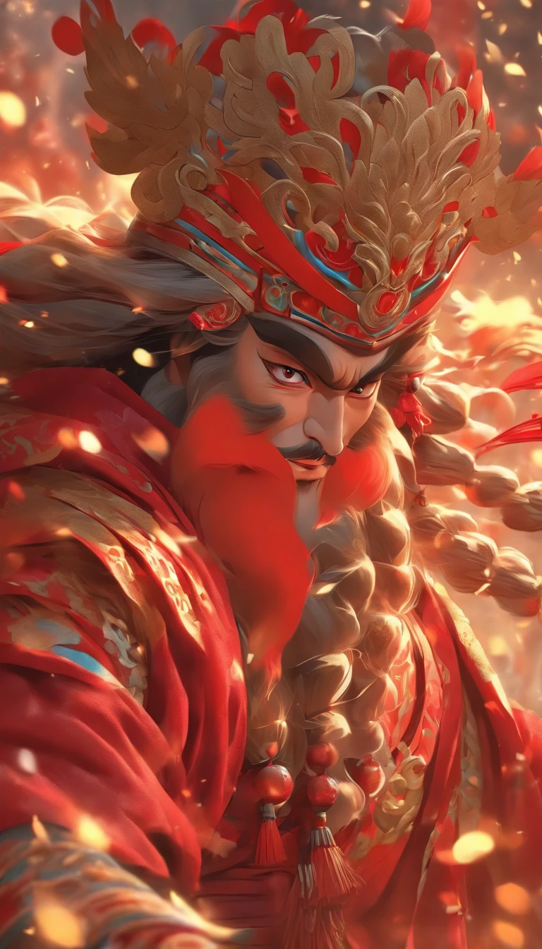 China-style,Chinese drama,Peking Opera costumes,Guan Yu costume,Drama Facebook,red colour,中景 the scene is,super-fine,ultra - detailed,high qulity,8K ,Sharply focus the eyes,highly detailed surreal vfx,oc rendered, - AR 16:9 --q 2 --s 1000