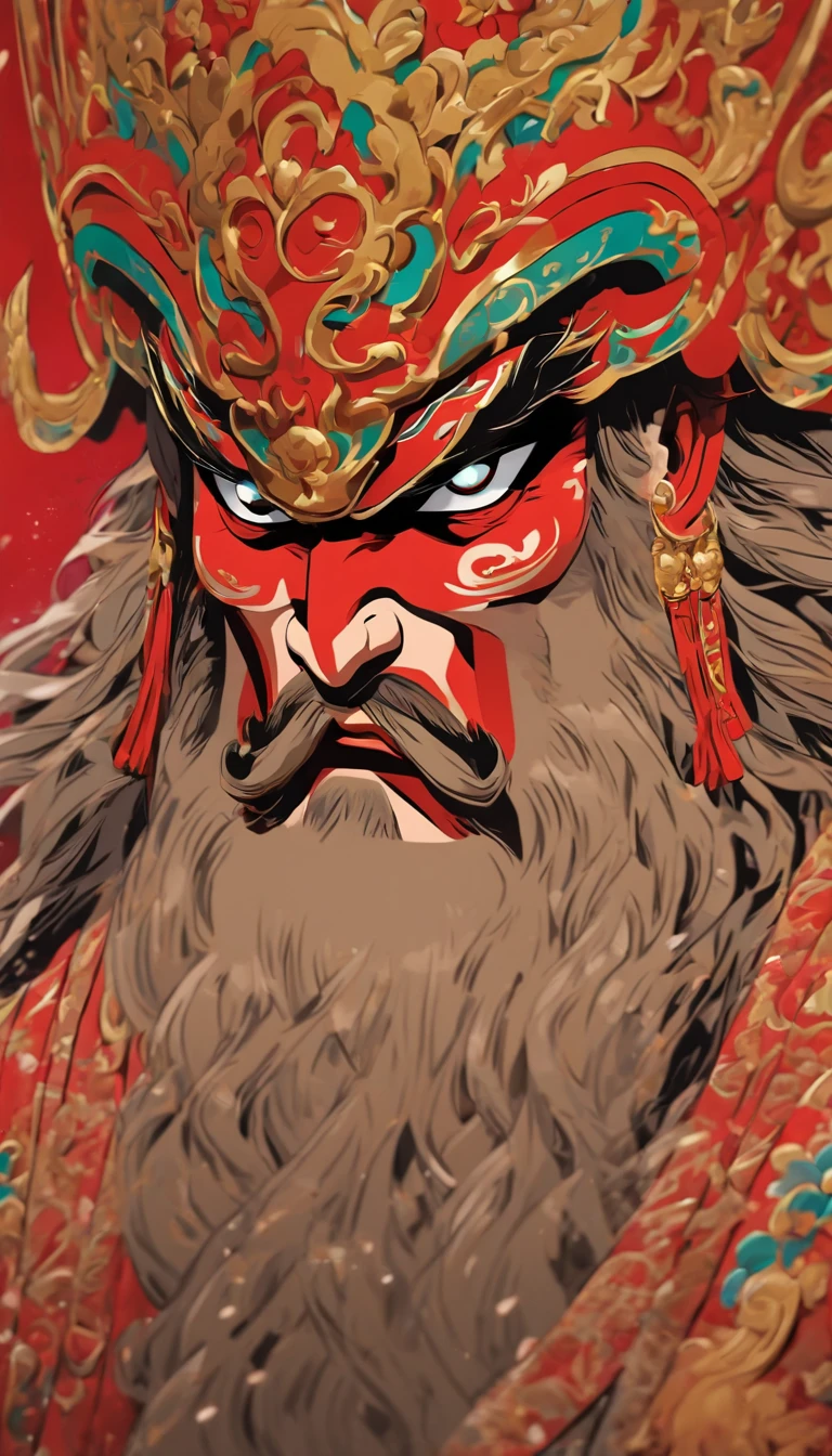 China-style,Chinese drama,Peking Opera costumes,Guan Yu costume,Drama Facebook,red colour,中景 the scene is,super-fine,ultra - detailed,high qulity,8K ,Sharply focus the eyes,highly detailed surreal vfx,oc rendered, - AR 16:9 --q 2 --s 1000