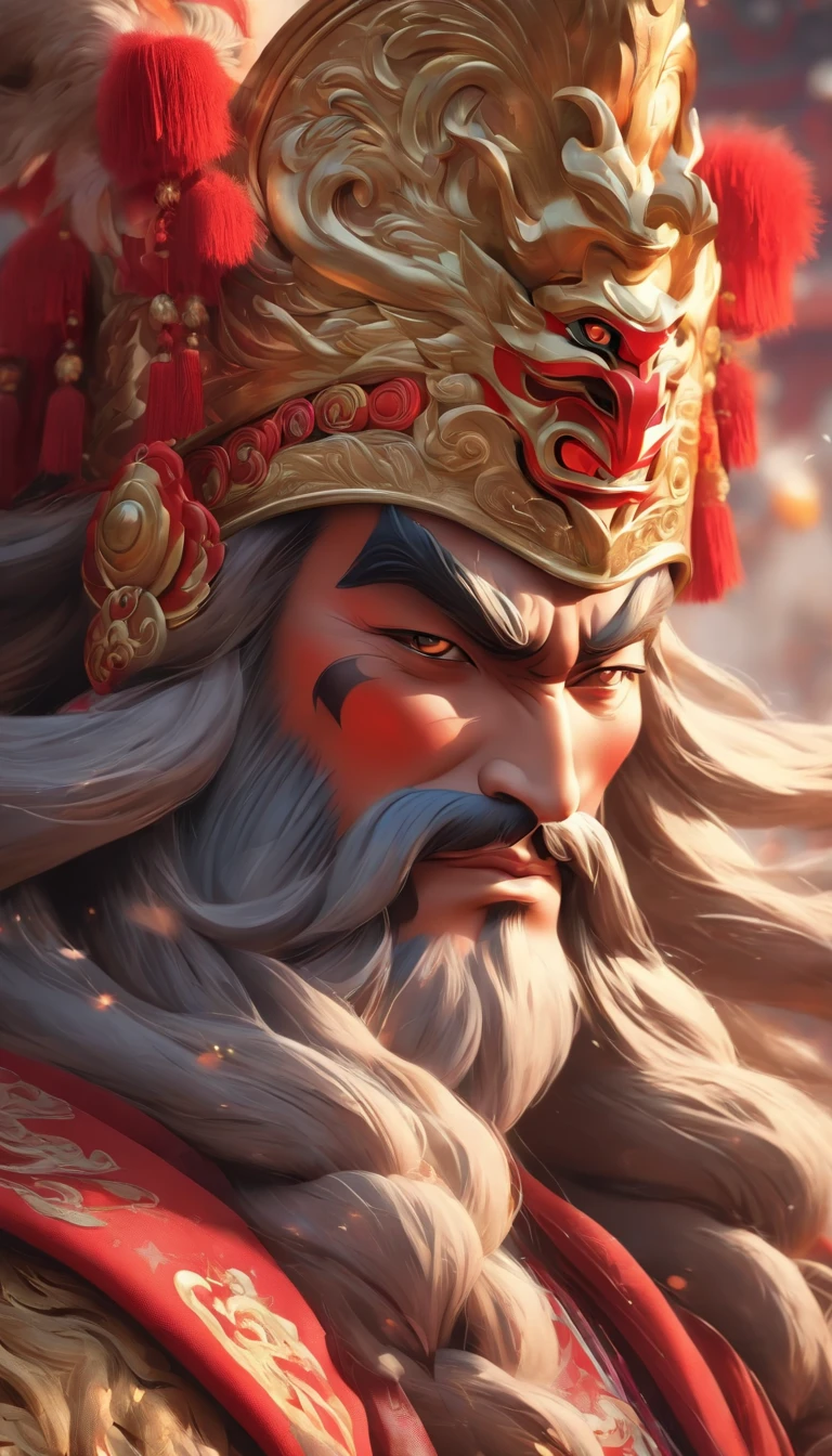 China-style,Chinese drama,Peking Opera costumes,Guan Yu costume,Drama Facebook,red colour,中景 the scene is,super-fine,ultra - detailed,high qulity,8K ,Sharply focus the eyes,highly detailed surreal vfx,oc rendered, - AR 16:9 --q 2 --s 1000
