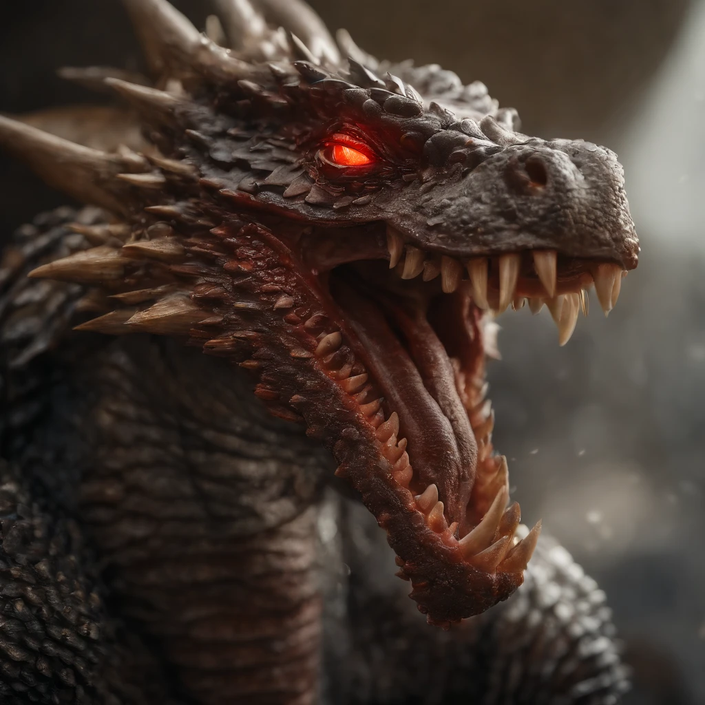 Create a monster 1:1 with the characteristics: indescribable aberration, misshapen body covered in scales, sharp teeth and glowing red eyes