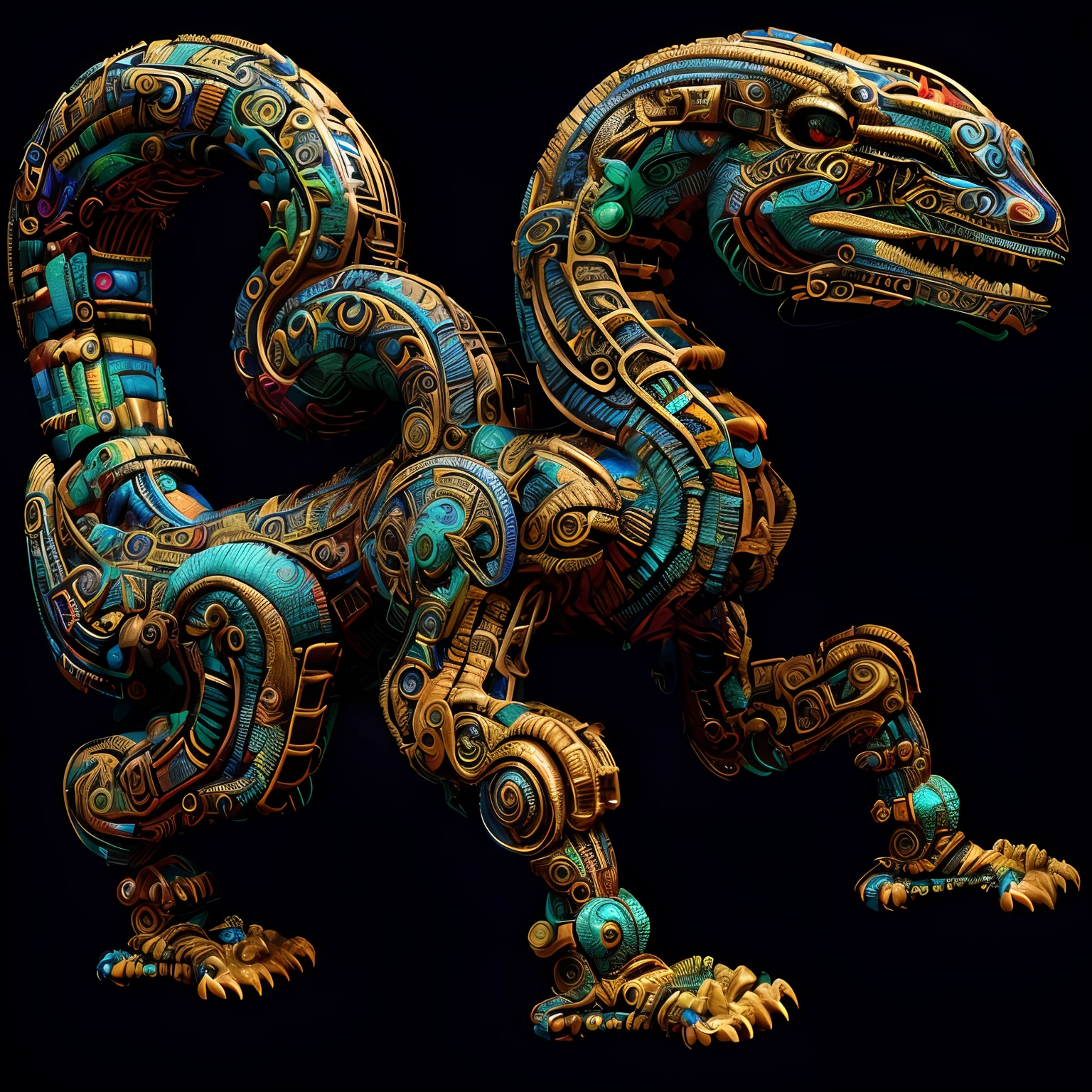 a close up of a statue of a lizard with a black background, digital painting of quetzalcoatl, quetzalcoatl, beautiful biomechanical djinn, ancient creature, sci-fi lizard alien, dan mumford. maya render, hyper detailed digital art, a hyper-detailed alien, sci-fi lizardman, xhenomorph, highly detailed creature