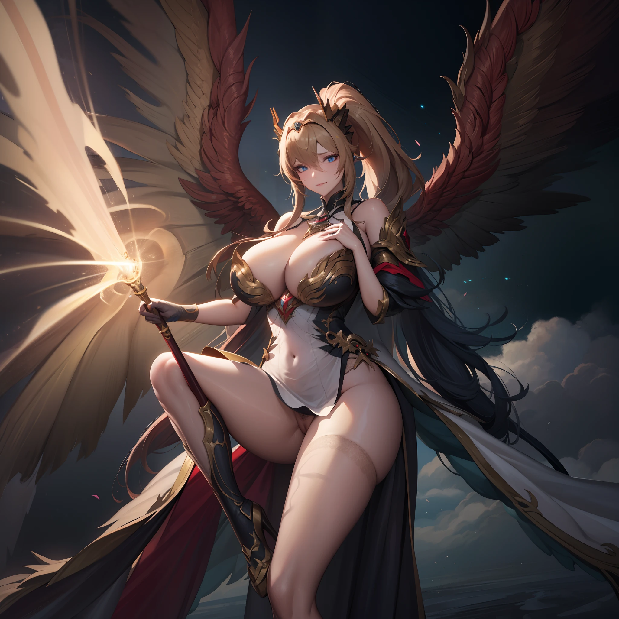 battlemech,(Blonde girl),(Huge ponytail),Glowing blue eyes,Blue Light Energy Longsword,Galactic,Mechanical and exquisite,((Blonde Beauty))pubic detail,mech wings,elegent,Blue Mecha,Glowing blue-blue eyes,(Stocking Heels),land,Mechanical and exquisite,pubic detail,mech wings,elegent,The tree々,There are hands and feet,angled,angled,immensity,Wind,hazy,Mecha's eyes glow blue,Blue Mecha,Glowing blue-blue eyes,Holding the sword of delicate light energy,Skysky,Mechanical and exquisite,pubic detail,Huge mech wings,elegent,The tree々,There are hands and feet,angled,angled,immensity,baiyun,hazy,Mecha's eyes glow blue,pubic detail,Winds of the future,sacredness,Cavalier,battlemech,Glowing blue eyes,Blue Delicate Sniper Rifle,Skysky,Mechanical and exquisite,pubic detail,Huge mech wings,elegent,The tree々,There are hands and feet,angled,angled,immensity,baiyun,hazy,Mecha's eyes glow blue,pubic detail,Winds of the future,sacredness,Cavalier,the face is clear,Face wearing mask armor,masterpaintings,best qualtiy,offcial art,the Extremely Detailed CG Unity 8K Wallpapers,brightened light,(light particules,(Illustration)(Farbe)goodlooking,impeccable,((Graphic Painting)),(Heavier stroke)),(bold lines),Highest image quality,masterpaintings,Filigree,long eyeslashes,(((silhuette))),Very detailed background,tulips,Banana leaves,lilie,dew,Date palm flowers,Ryu,Light white off-the-shoulder dress,Mottled sunlight,(Close-up of people),(Simple and noisy々Right々Right々Right々Right々Right々Right々Right々Right)((Super best quality)), ((A very masterpiece)), ((super detailing:1.4)), ((hyper realistic lifelike 3d)), Dragon Warrior Girl, Mechanical body, Dynamic action poses in battle scenes, Mechanical weapons of very complex and heavy fighters, Off-the-shoulder fashion that blends dense and complex steampunk with dense gothic ta, Complex steampunk headgear, very thin long legs, Mechanical boots above the knee, Fluttering lace flared mini skirt, beautiful big breasts directed upwards,Somewhat long, Vertical cur