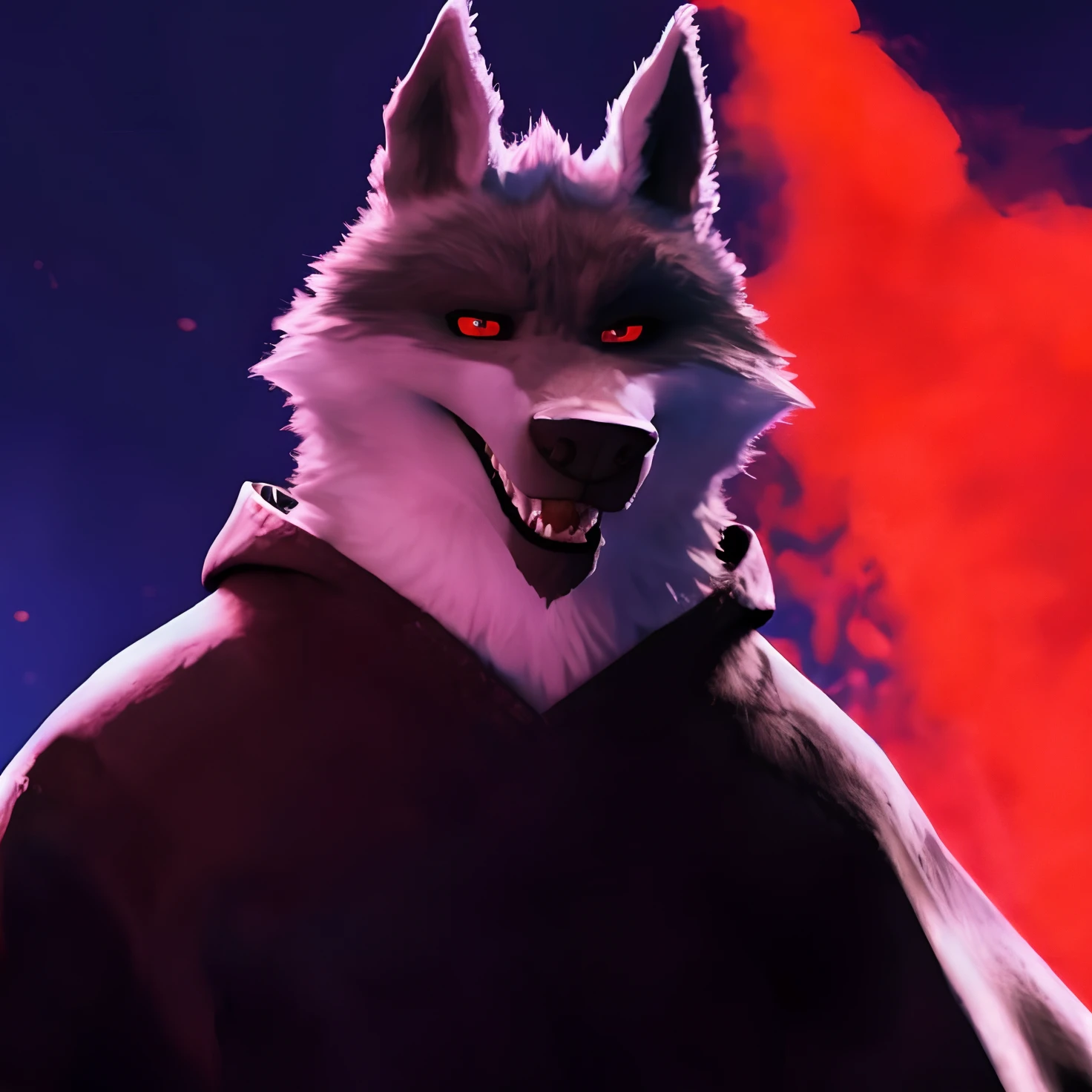 That's how I like to face the viewer death Wolf with those super amazing red eyes of yours make an expression of hatred against him