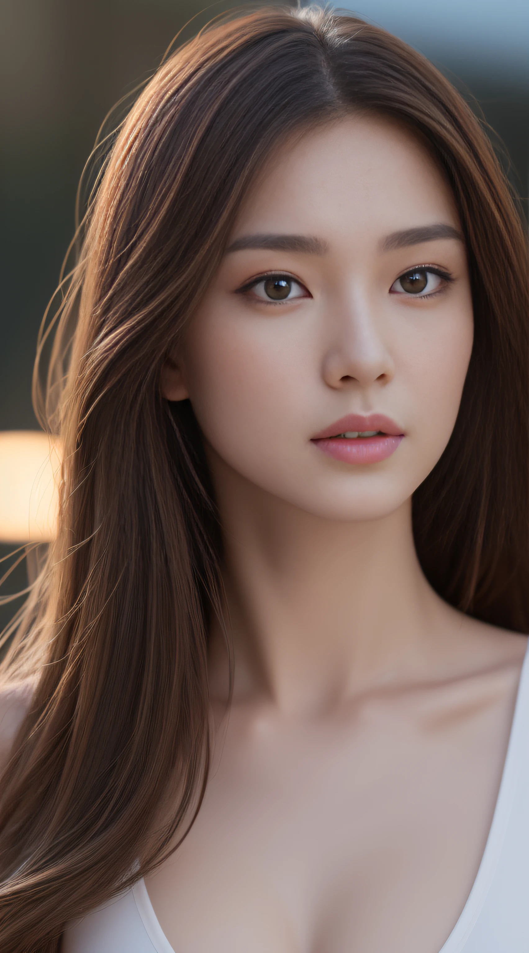 ((Realistic lighting, Best quality, 8k, Realistic, Masterpiece :1.3)), Sharp focus :1.2, 1girl, Beautiful Women with Perfect Figure :1.4, Slim abs:1.1, Whole body :1.3 ((Long dark brown hair, Medium breasts :1.2)), (White crop top :1.4, Black sports pants :1.3),(Exteriors, During night:1.1),Beach streets,Ultra-fine face,Fine eyes, Highly detailed face and skin texture, Detailed eyes, Double eyelid