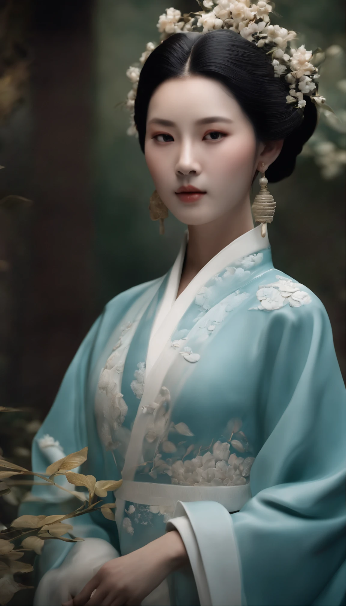 Sculpture of celadon textured girl in Hanfu,Smooth and shiny porcelain skin for girls,chinaware,Ancient Chinese porcelain style relief,Doubleexposure,Delayed exposure,Side lighting,Three-dimensional feeling,。.3D,Color scheme of blue and white porcelain,ancient wind,China-style,Mina,collection,ultraclear