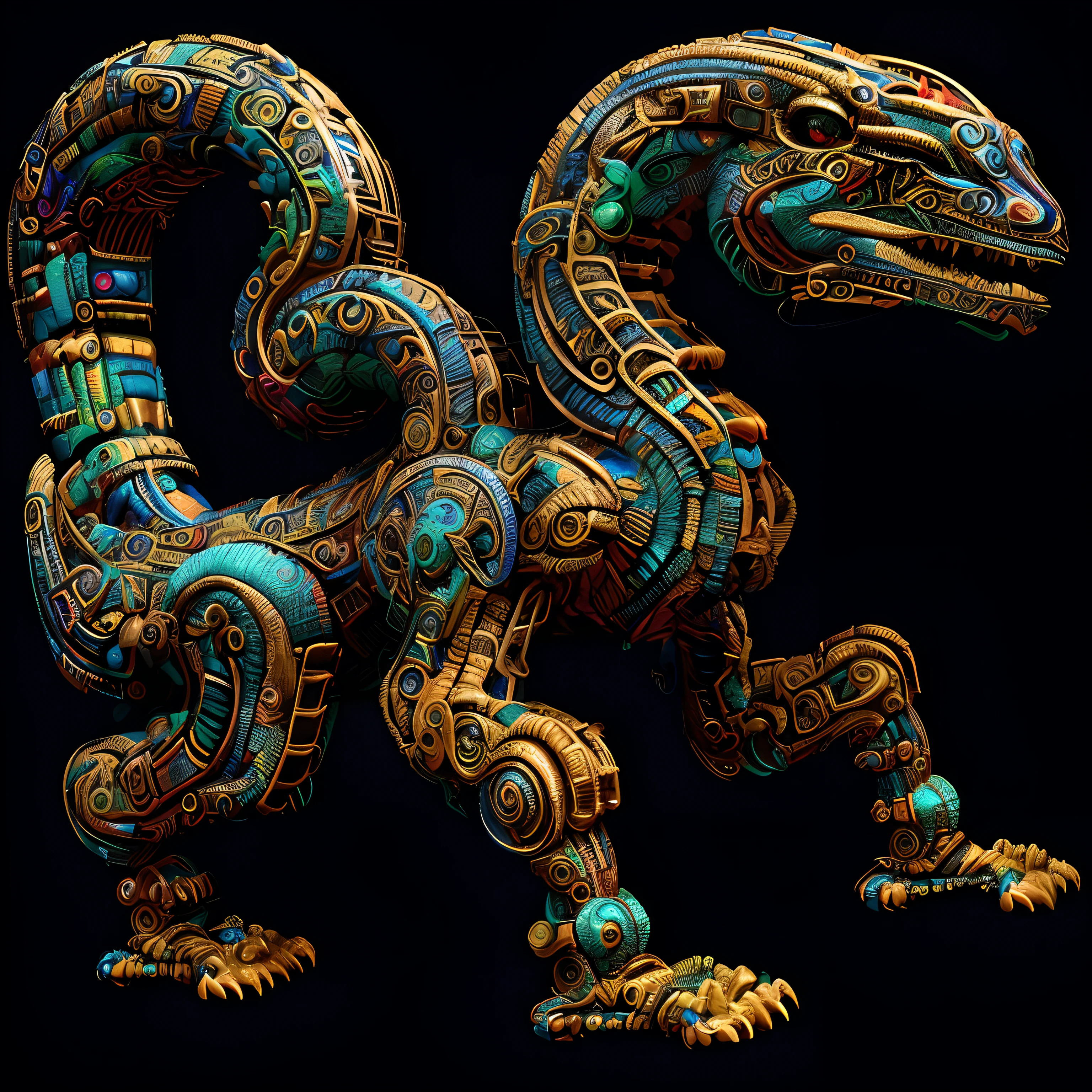 a close up of a statue of a lizard with a black background, digital painting of quetzalcoatl, quetzalcoatl, beautiful biomechanical djinn, ancient creature, sci-fi lizard alien, dan mumford. maya render, hyper detailed digital art, a hyper-detailed alien, sci-fi lizardman, xhenomorph, highly detailed creature