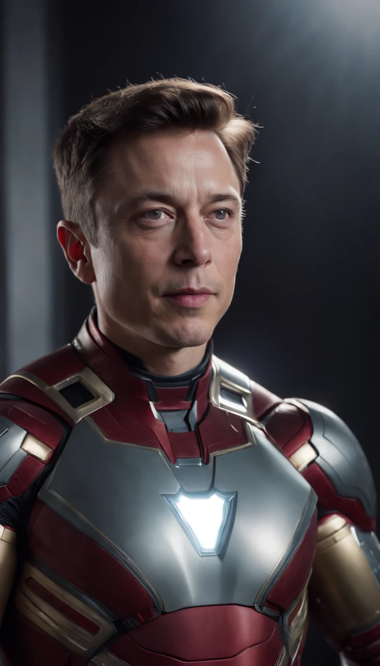 (Professional 3D rendering:1.3) de (realista:1.3) A foto de arte mais bonita do mundo, Retrato de ELON MUSK em um terno baseado em IRON MAN, Exquisite fan art, altamente detalhado, estilo aranha verso, - Cristiano Ronaldo como Spider-Man, Unity 8k full-body rendering, action shot, poros da pele, very dark lighting, Sombreamento pesado, detalhado, Rosto detalhado, (Vibrando, fotografia realista, realista, Dramatic, Escuro, foco nítido, 8k),