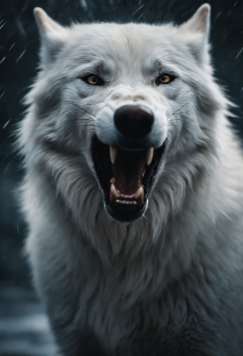 A hideous white wolf broke free of its chains，A crazy roar between wind and lightning