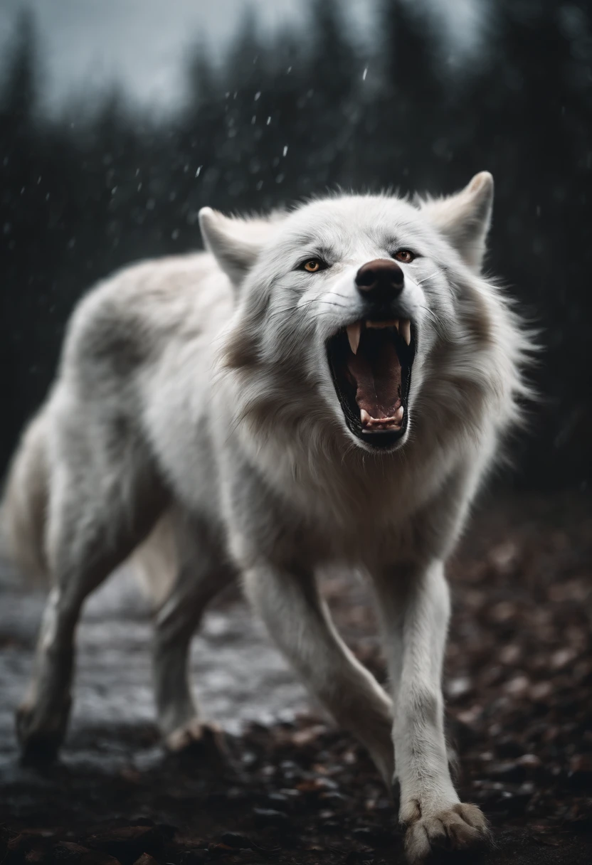 A hideous white wolf broke free of its chains,A crazy roar between wind and lightning