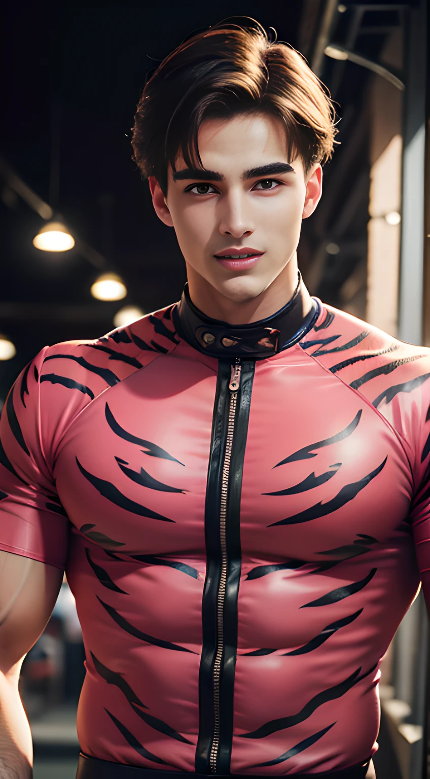(((Men only))), ((head shot)), (Pietro Boselli), (((wearing pink tiger-stripe patterned clothing))), ((Handsome muscle man in his 20s)), (Big smile), (detaile: 1 in 1), Natural muscles, HIG quality, beautidful eyes, (Detailed face and eyes), (Face、: 1 / 2), Noise, Real Photographics、... .....................................................................................................................PSD, Sharp Focus, High resolution 8K, realisitic & Professional Photography, 8K UHD, Soft lighting, High quality, Film grain, FujifilmXT3