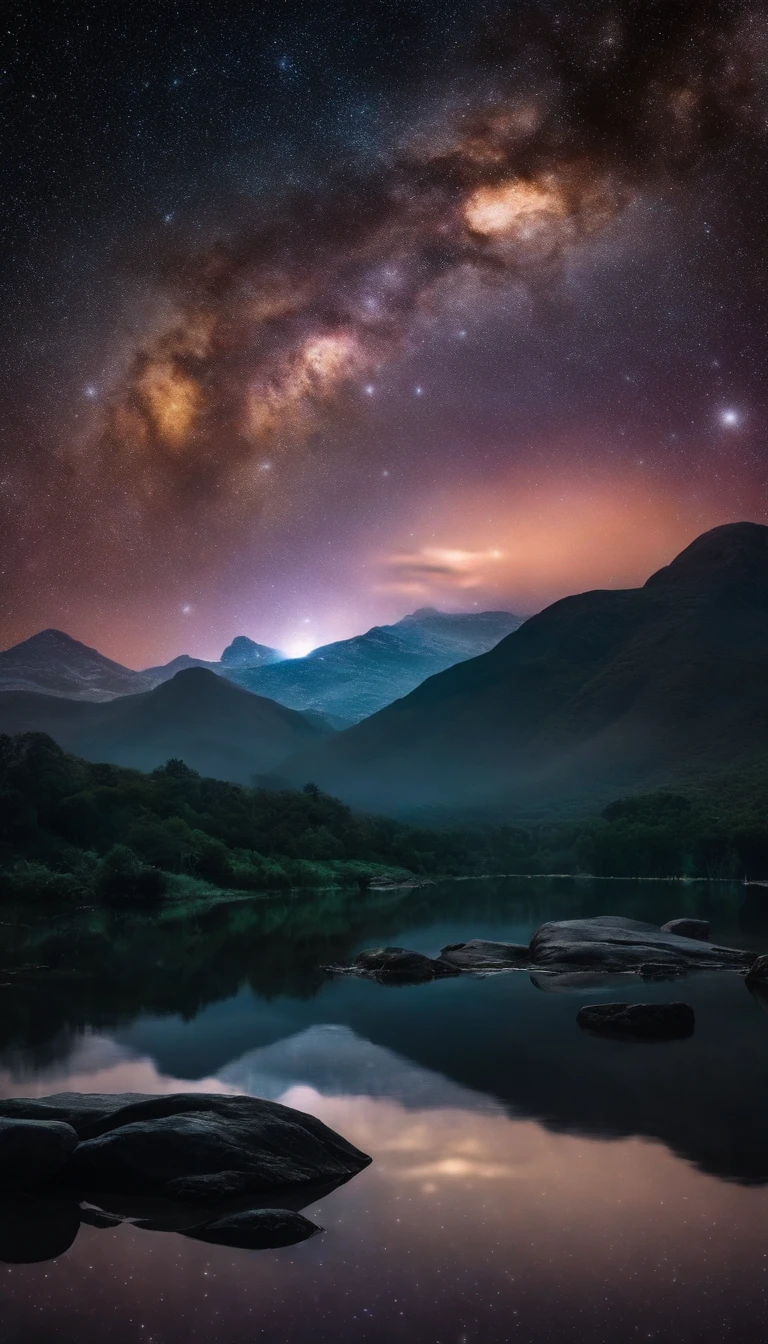 The entire galactic starry sky,Magnificent,Twinkling starlight,Boundless,Fantastic sights。