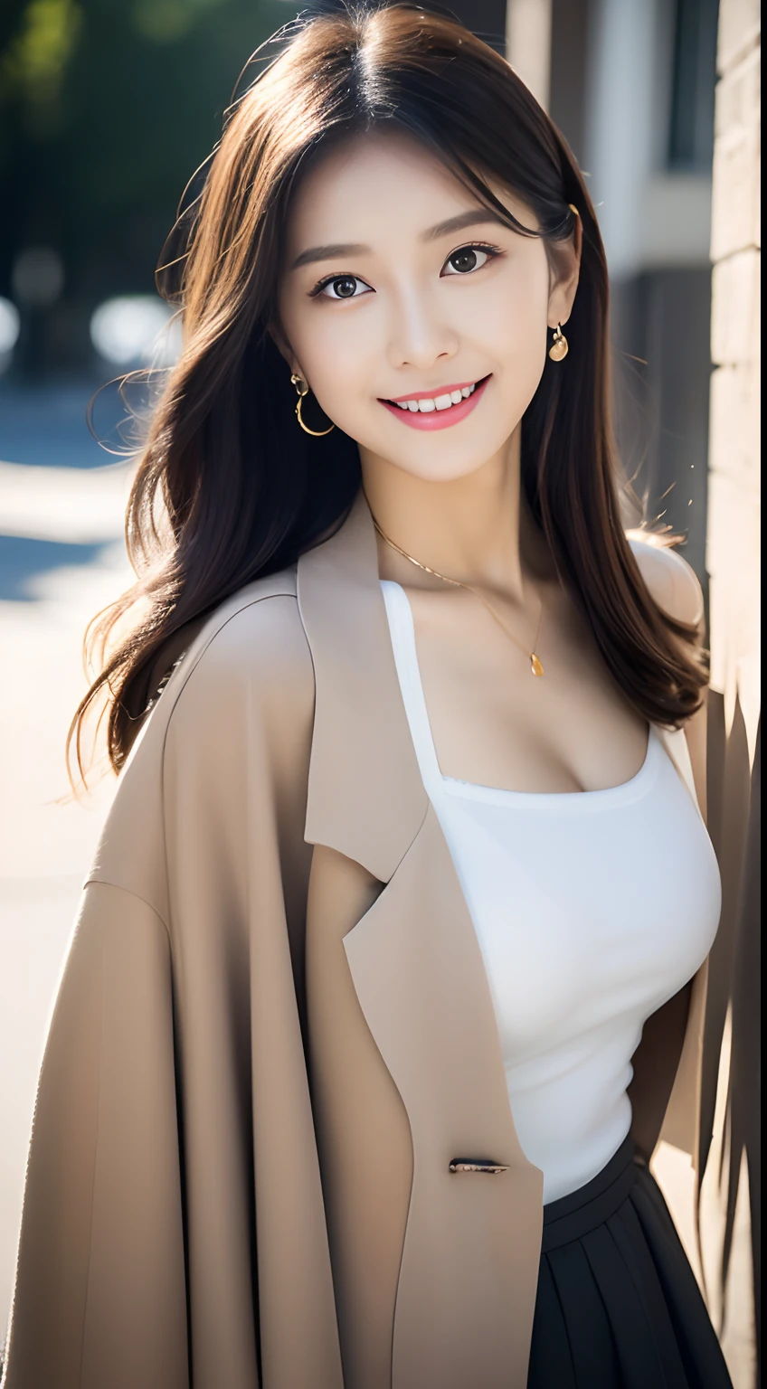 (((32K,very high res, high detailing, highly accurate,Masterpiece Girl 1))),Raw photo & realistic atmosphere,beautiful dark blue eyes,Detailed mouth,Glossy lips,Detailed eyebrows,Soft white skin that shines with every detail,,Eyes drawn in detail、Very beautiful eyes with azure eyes,Detailed lips、Very beautiful face,Very well-formed face、Lifelike face,shiny beautiful lips,Beautiful eyebrows,Infinite reality,Best design,(Insanely cute sober and modest Japan 22-year-old girl,,Toned body,thighs thighs thighs thighs,Slender legs,Beautifully shaped breasts,Very cute beautiful girl,Little Girl:1.5),Best Natural Makeup,Japanese ido,Korean Idols,Young sensual idol,Moist eyes,Dark beautiful eyes,Beautiful butt,beauty legs,,camel's foot,:1.3),超A high resolution、,Natural and realistic face,Back lighting,Pure eyes are too cute,(((photorealisim,Photograph the whole body))),,Reality Live Action,(simple earrings,Necklace Arm,Watches,Glossy nail art,Girlish clothes,Simple adult design image clothes in dark colors,Dress up your jacket elegantly and cutely,Blouse,beautiful skirt,Modest and beautiful fashionable fashion,Heel Shoes,Perm Medium Hair,独奏,Lori Kool,Smile faintly,glares,full body Esbian:1.7),(Show full-body fashion:1.8)