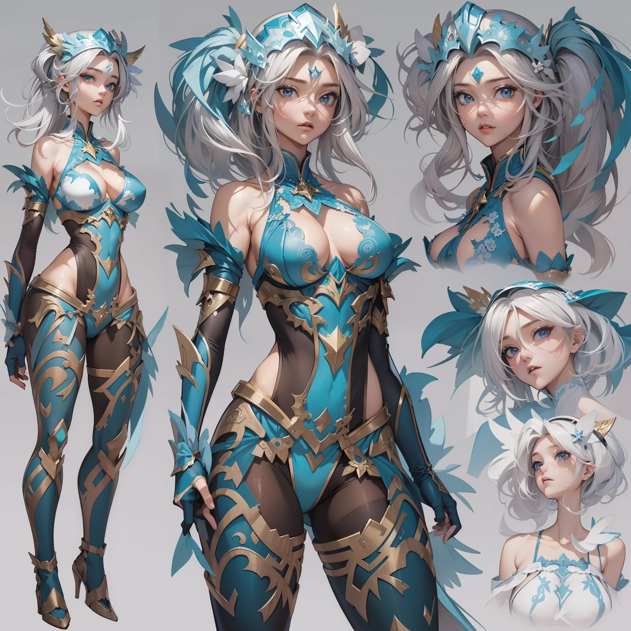 ((Masterpiece, Highest quality)), Detailed face, CharacterDesignSheet, full bodyesbian, Full of details, Multiple poses and expressions, Highly detailed, Depth, Many parts,Beautiful paladin girl,Phantom Falls, High Balance, Natural light, Lace,lacepantyhose,blue colors,starrysky,Star decoration