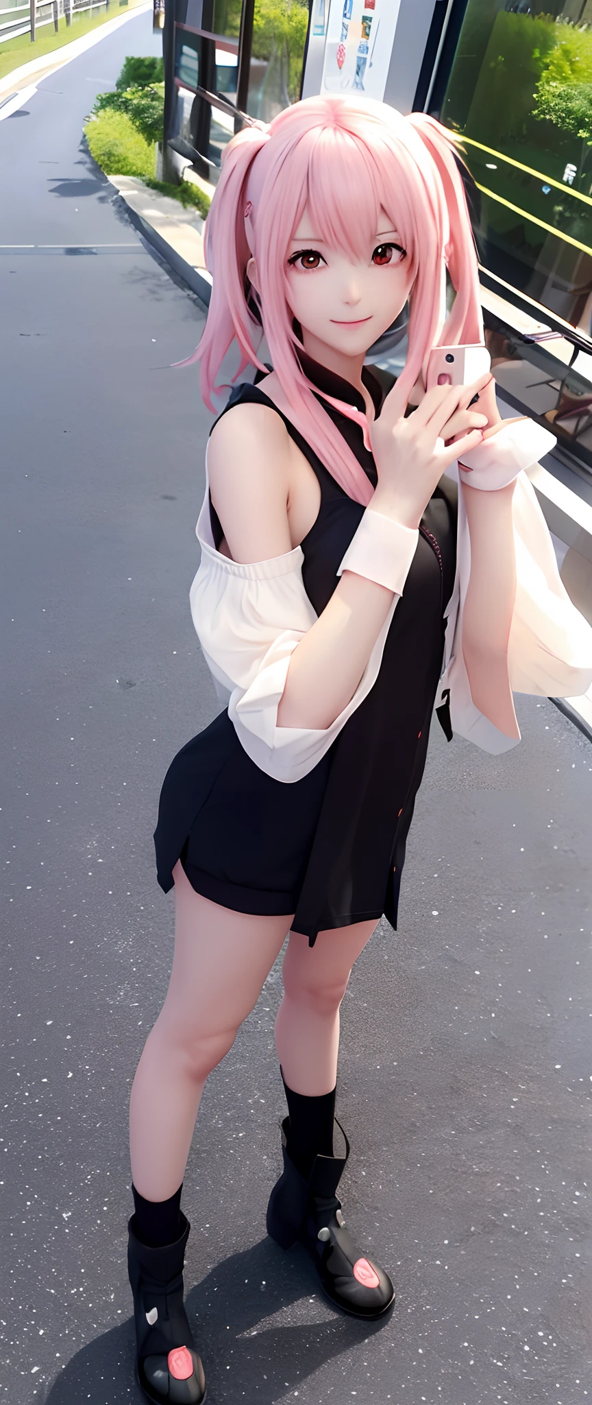 Anime girl taking selfie with mobile phone while standing next to guy, realistic anime 3 d style, artwork in the style of guweiz, guweiz, Couple Pose, ( A hyper-realistic ), Anime style. 8K, Realistic art style, girls frontline style, e - girl, e-Girl, realism artstyle, inspired by Kun Can