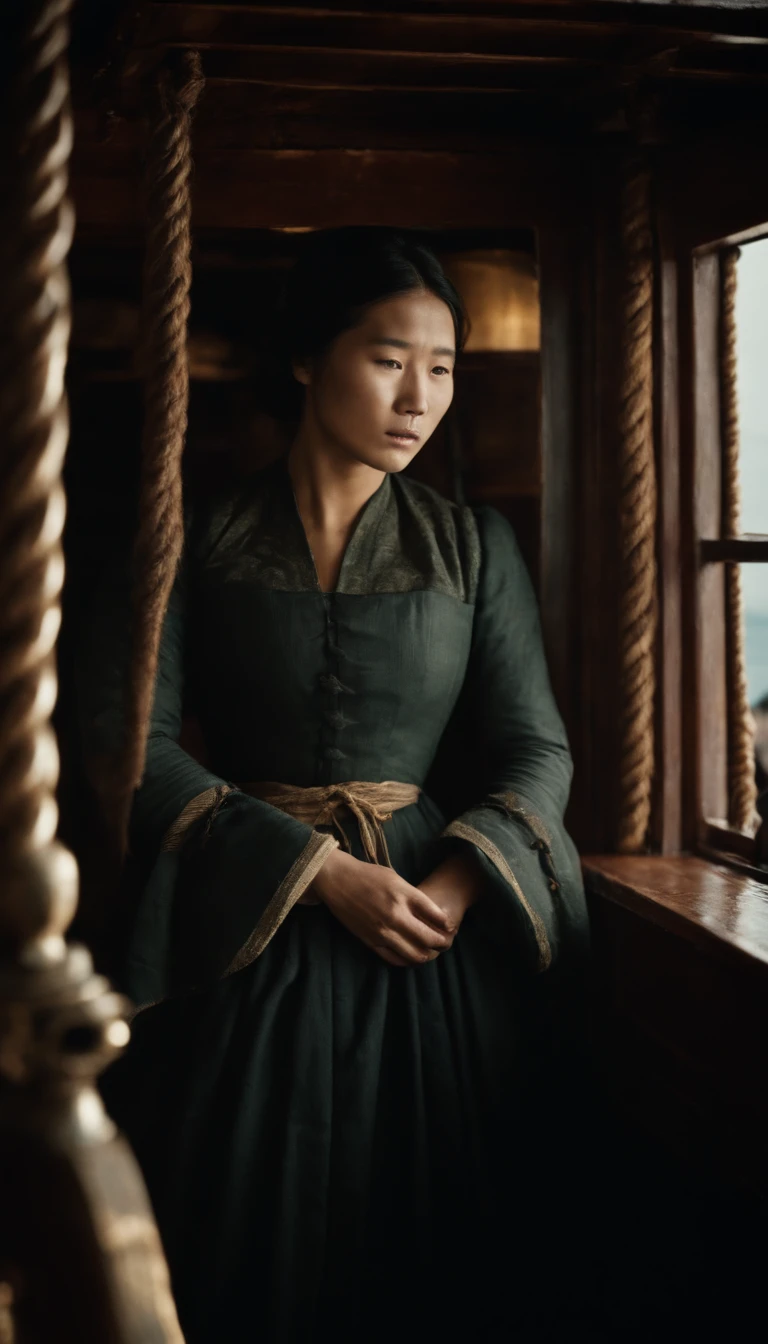 The expression of distress on a ship from the South Sea from China in the 19th century There are many people on a ship