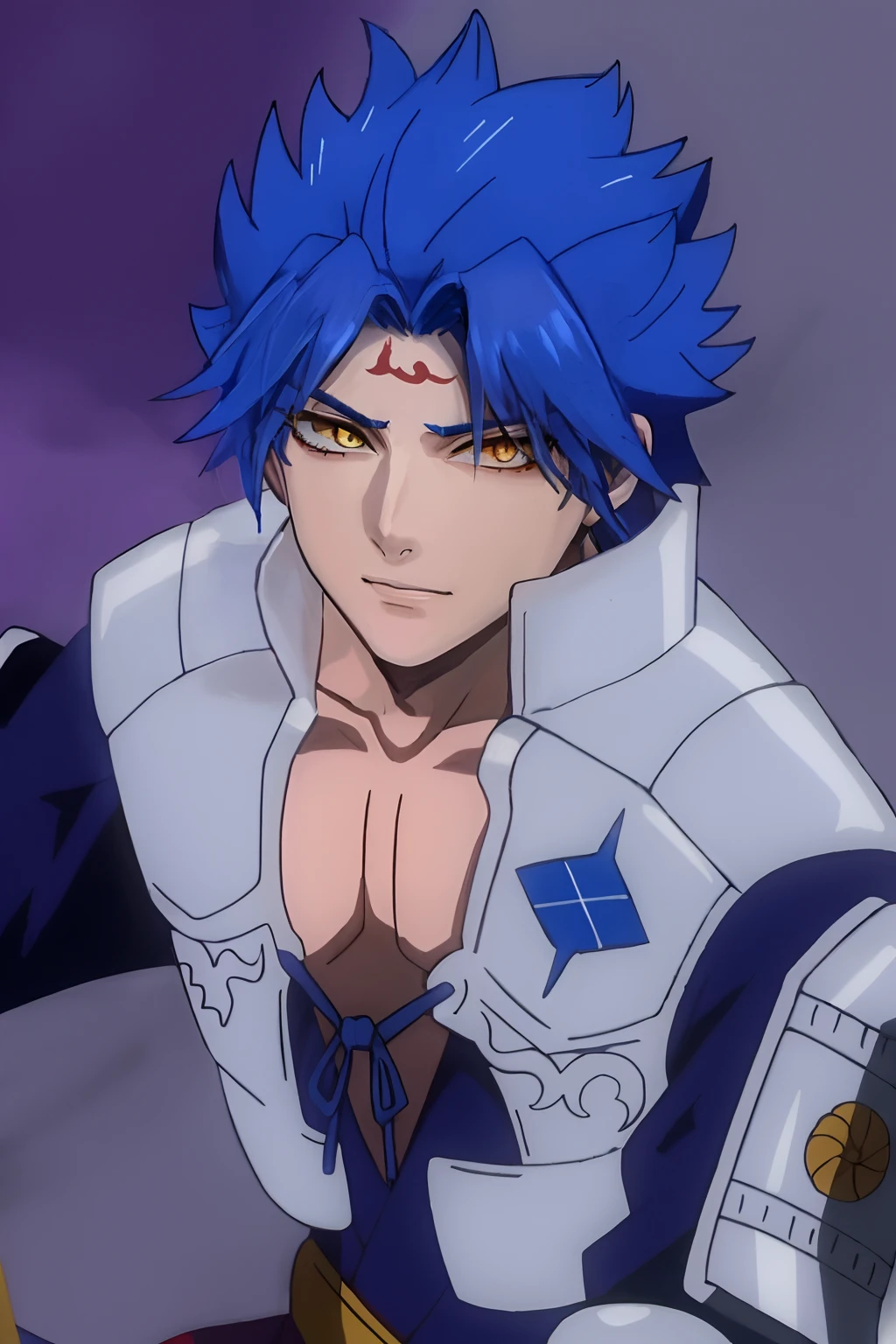 Naotora Takeda, Orient, masutepiece, Best Quality, High quality, 1boy, Solo, Male Focus, Blue-pointed hair, Yellow eyes, Scar face