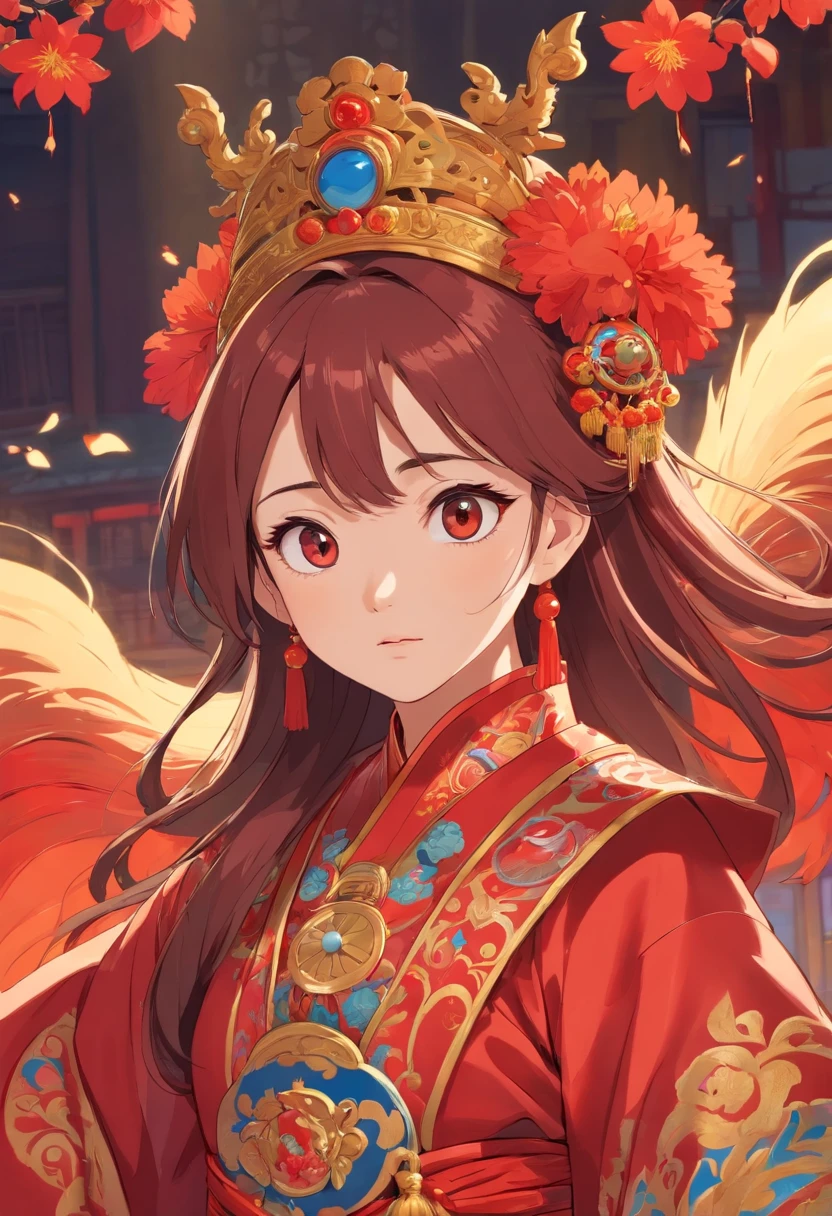 China-style，Chinese drama，Peking Opera costumes，Guan Yu costume，Drama Facebook，red colour，中景 the scene is，super-fine，ultra - detailed，high qulity，8K ，Sharply focus the eyes，highly detailed surreal vfx，oc rendered， - AR 16:9 --q 2 --s 1000