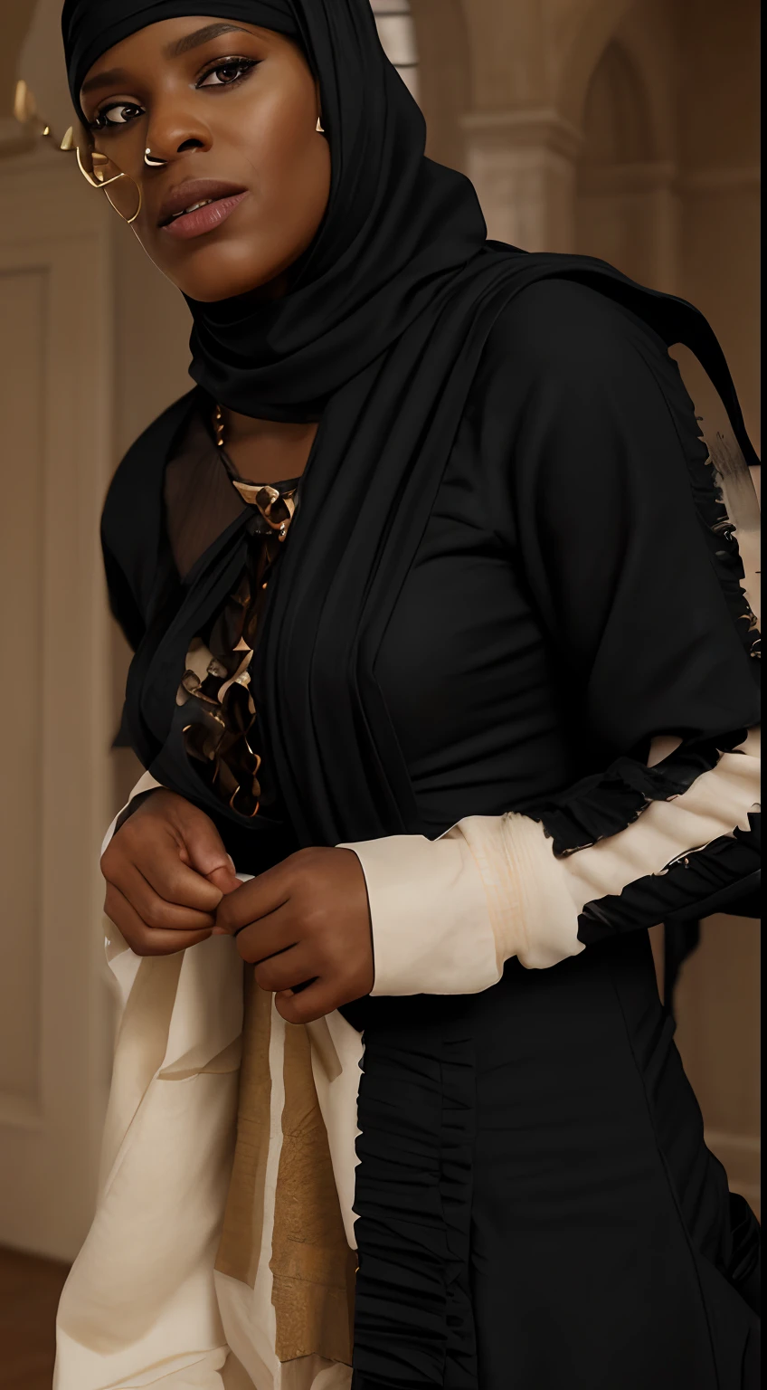 Change background to realistic indoor, enhance face, variation poses, change cloth ancient black women dress,