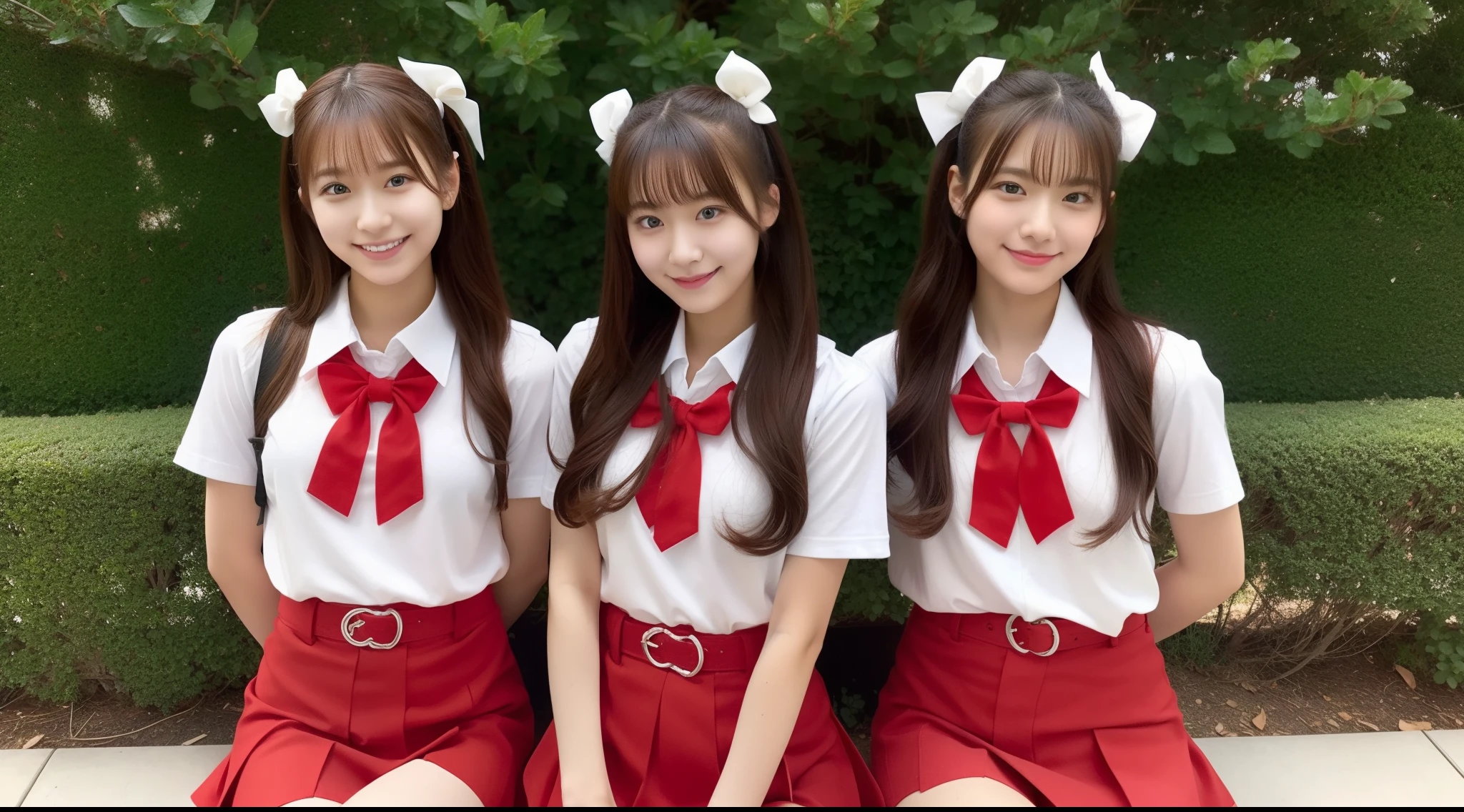 Wearing a red miniskirt and white Y-shirt、18-year-old schoolgirl(Twin-tailed)