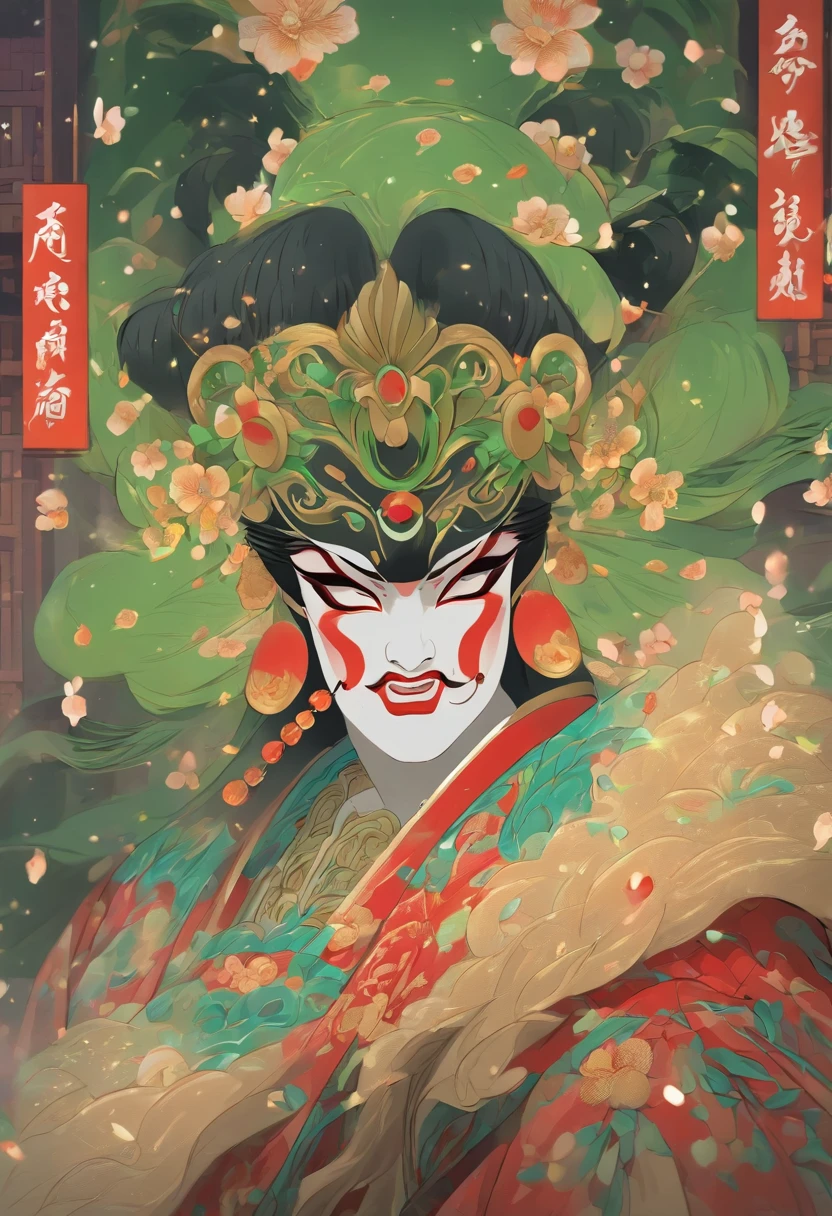 China-style,Chinese drama,Peking Opera costumes,Douertun costume,Drama Facebook,green color,中景 the scene is,super-fine,ultra - detailed,high qulity,8K ,Sharply focus the eyes,highly detailed surreal vfx,oc rendered, - AR 16:9 --q 2 --s 1000
