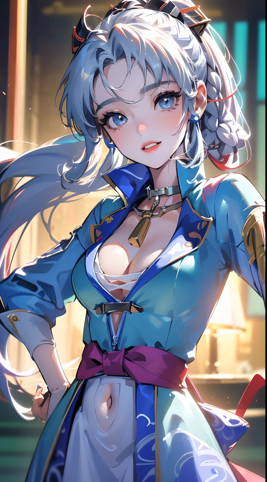 (Best Quality, 8k, 32k, Masterpiece, UHD:1.3), (Photo of Attractive Japanese Woman), ((1 Girl)), ((moderate Boobs)), Abs, Perfect Body, Ultra Detailed Face, Detailed Lips, Fine Eyes, double eyelids,, (seductive), ((aroused:1.5)), ((in heat)), ((milf)) sexy girl, beautiful girl, jaw-dropping beauty, (silver long hair:1.2)), scifi woman, in (white sweaters), ((close up to face and breast)), smiling beautifully, in mecha cockpit, sunlight illuminated her beautiful face, fox ears,